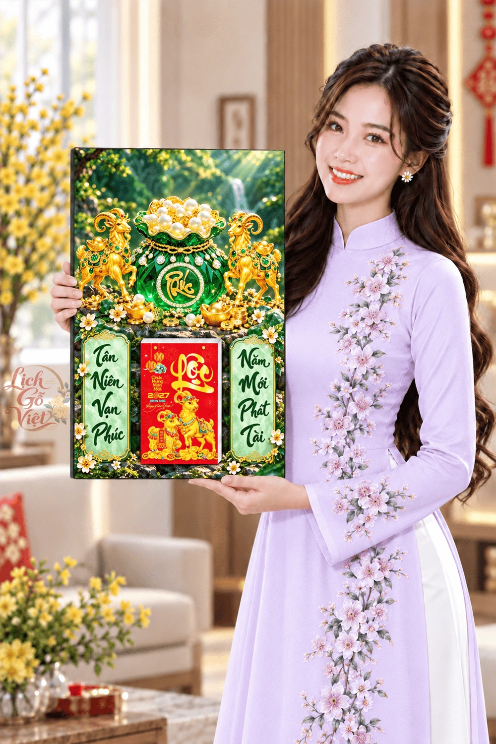Lịch gỗ treo tường 2027 Song Dương Ngọc Phúc 40x60cm LGV27T4-29 — ảnh 4