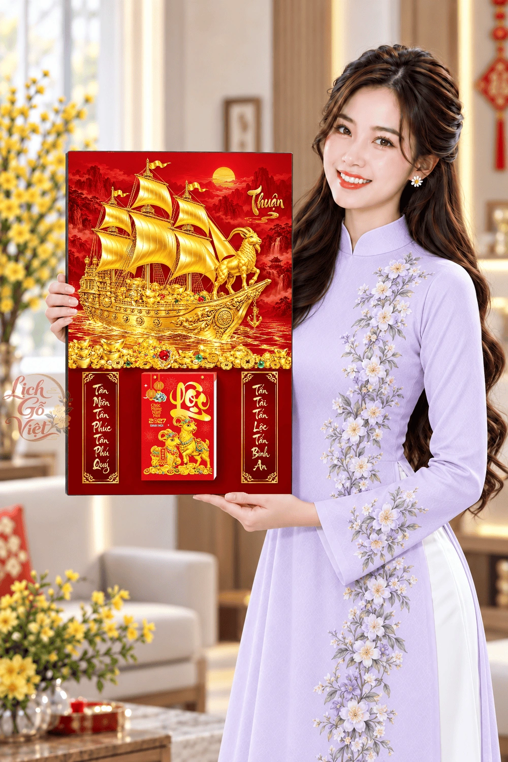 Lịch gỗ treo tường 2027 Kim Dương Thuận Phong 40x60cm LGV27T4-35 — ảnh 4