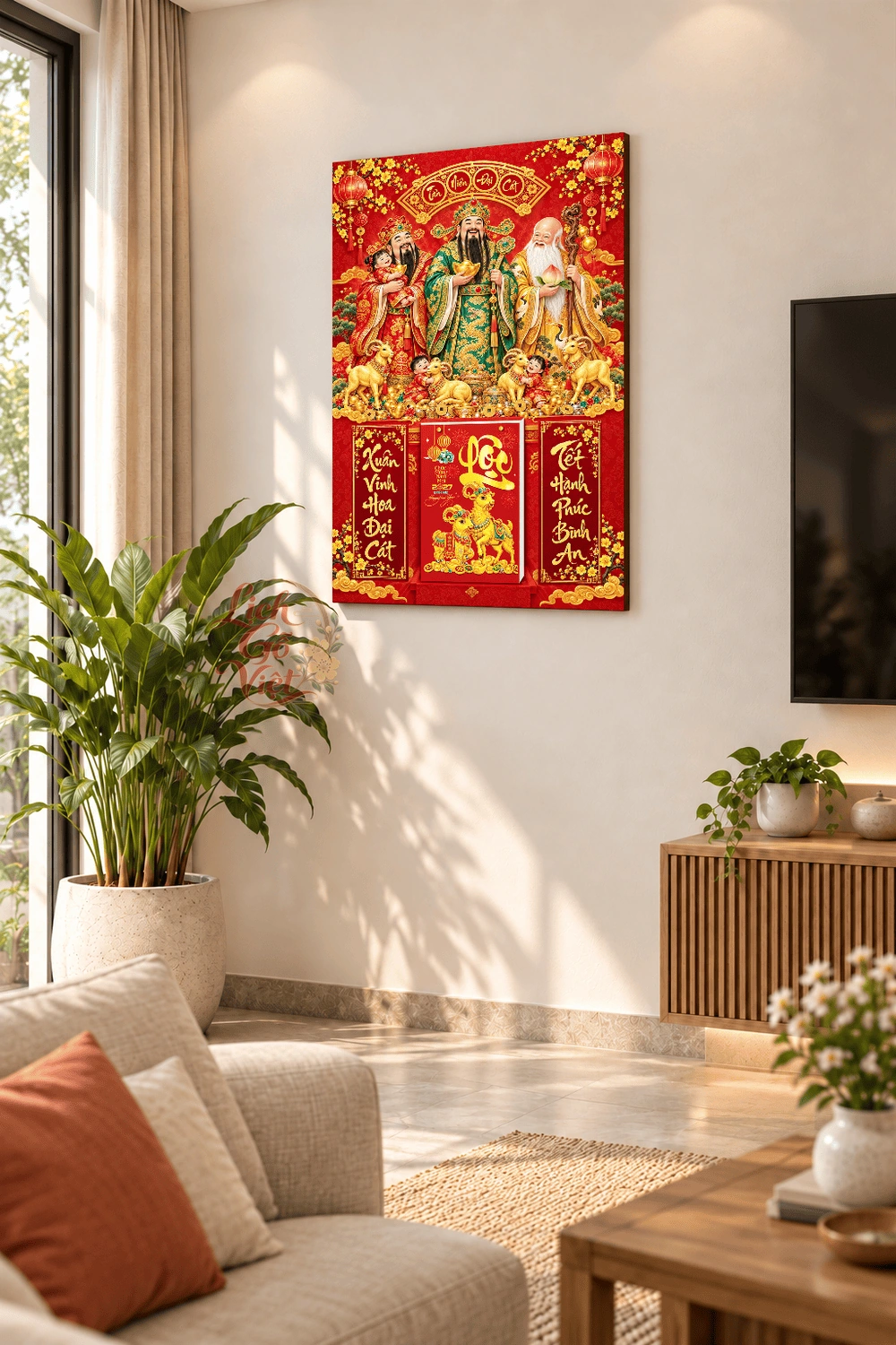 Lịch gỗ treo tường 2027 Tam Đa Tân Niên Đại Cát 40x60cm LGV27T4-37 — ảnh 2