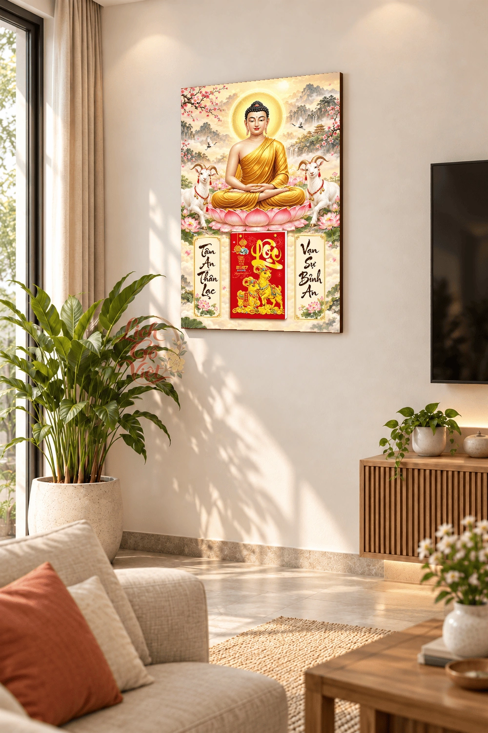 Lịch gỗ treo tường 2027 Liên Hoa Tâm An 40x60cm LGV27T4-38 — ảnh 2