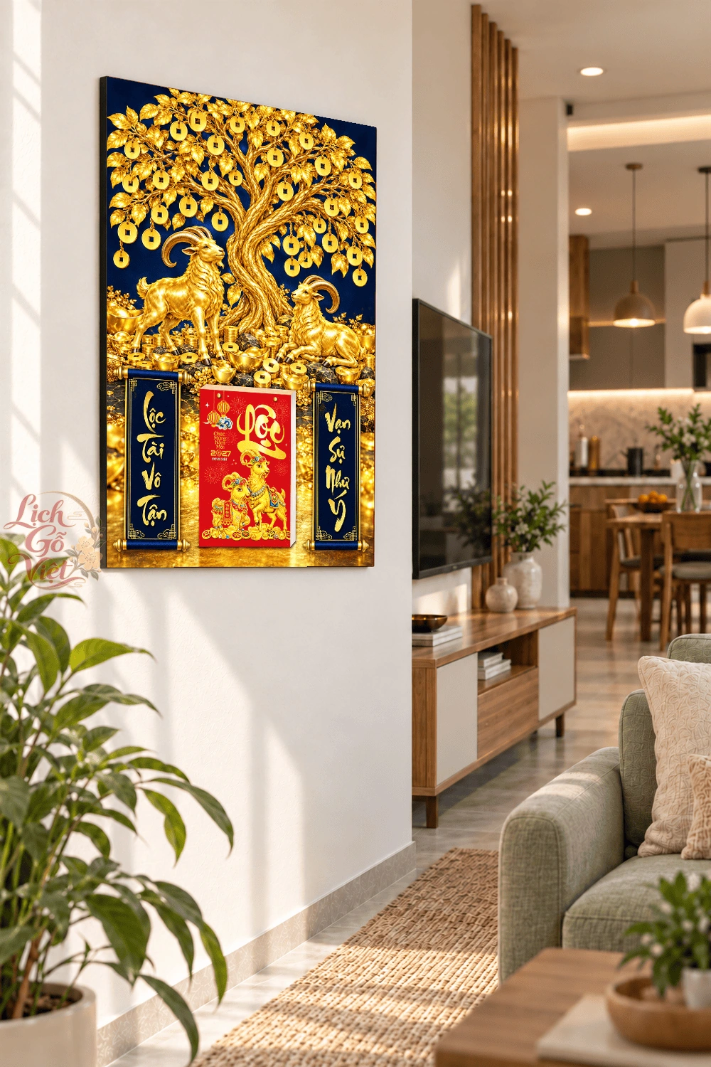 Lịch gỗ treo tường 2027 Song Dương Kim Thụ 40x60cm LGV27T4-39 — ảnh 3