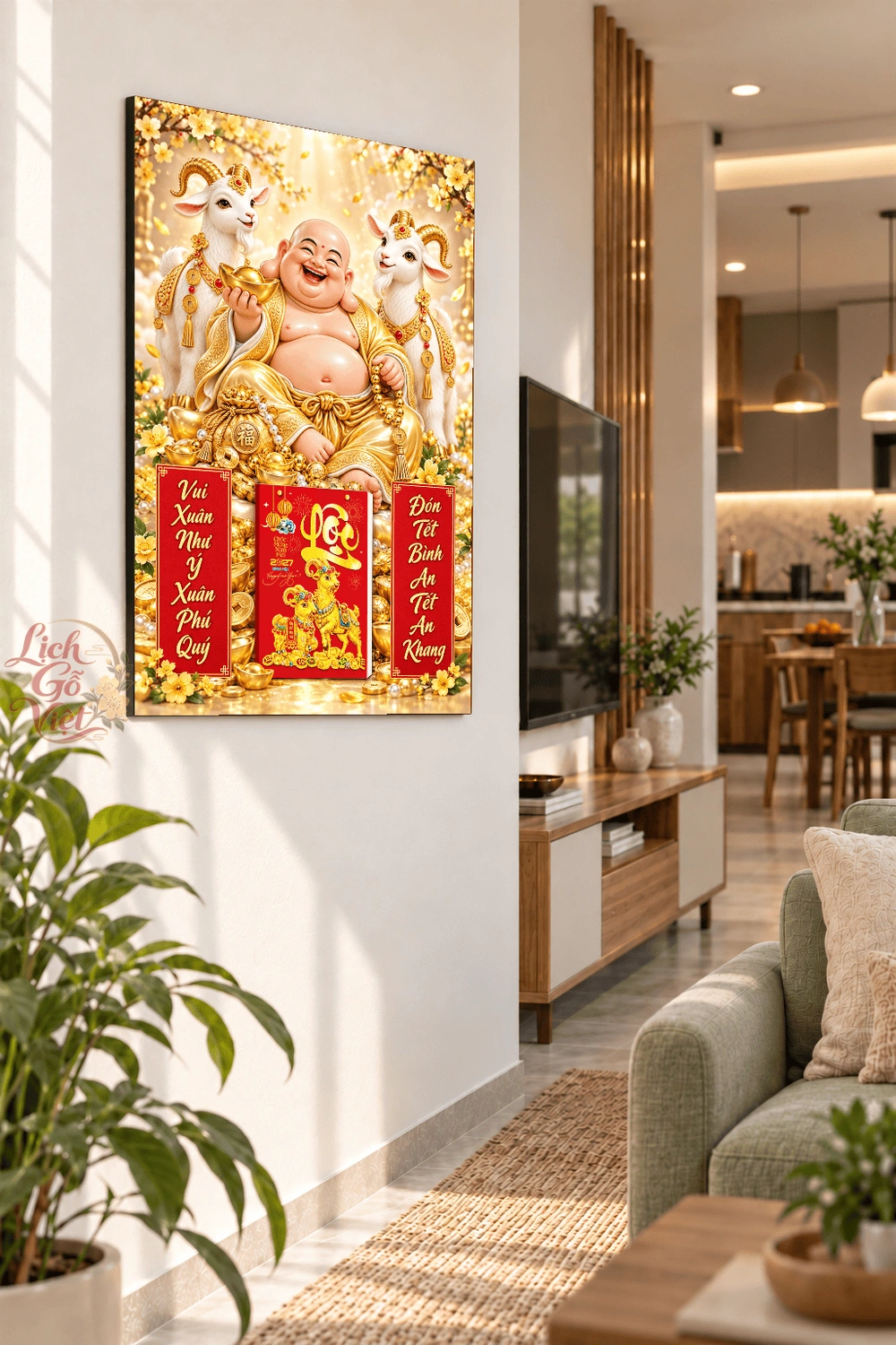 Lịch gỗ treo tường 2027 Di Lặc Song Bạch Dương 40x60cm LGV27T4-43 — ảnh 3