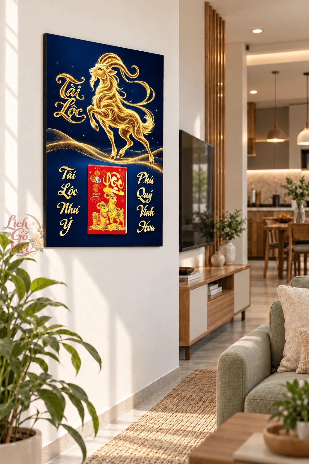 Lịch gỗ treo tường 2027 Kim Dương Tài Lộc 40x60cm LGV27T4-44 — ảnh 3
