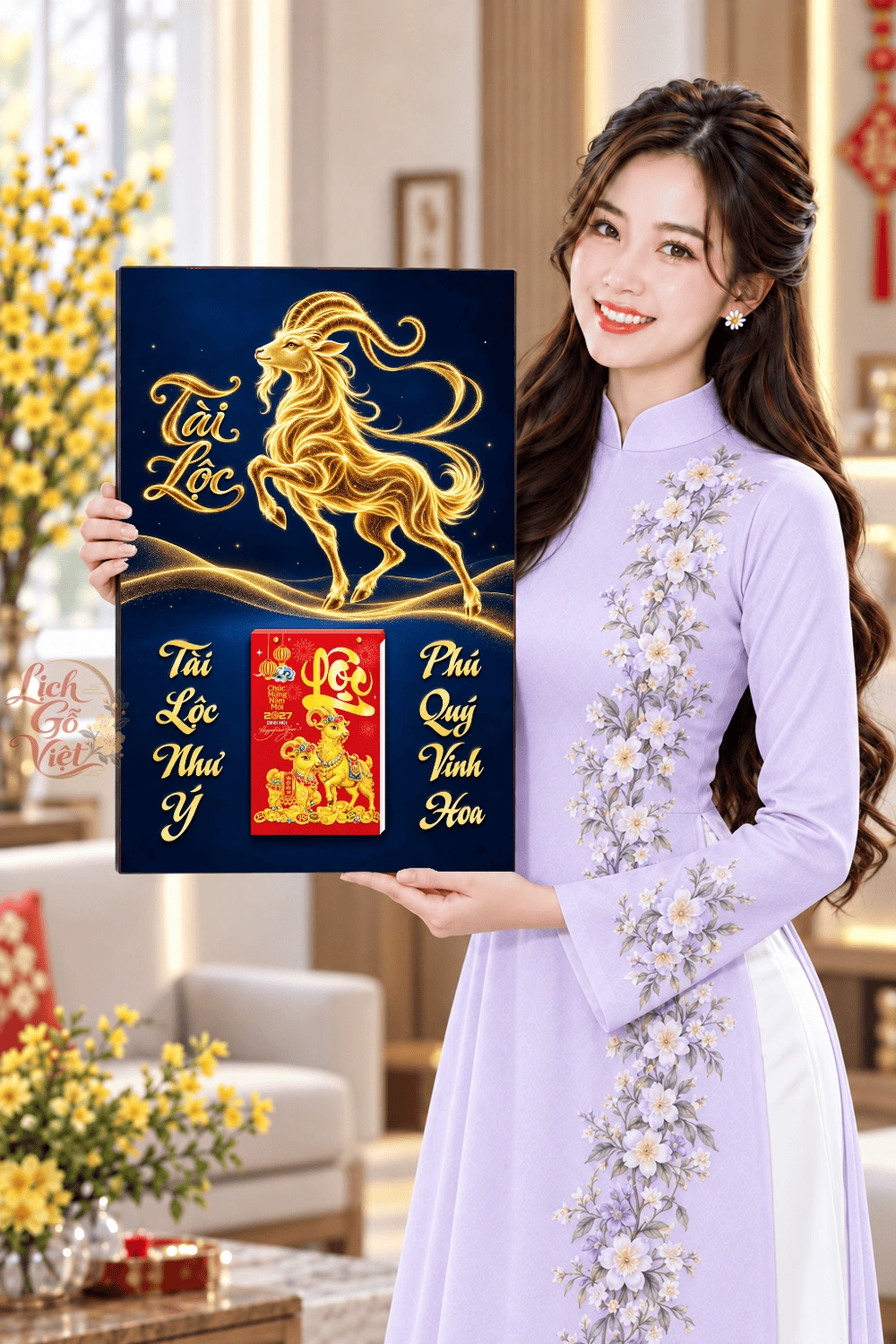 Lịch gỗ treo tường 2027 Kim Dương Tài Lộc 40x60cm LGV27T4-44 — ảnh 4