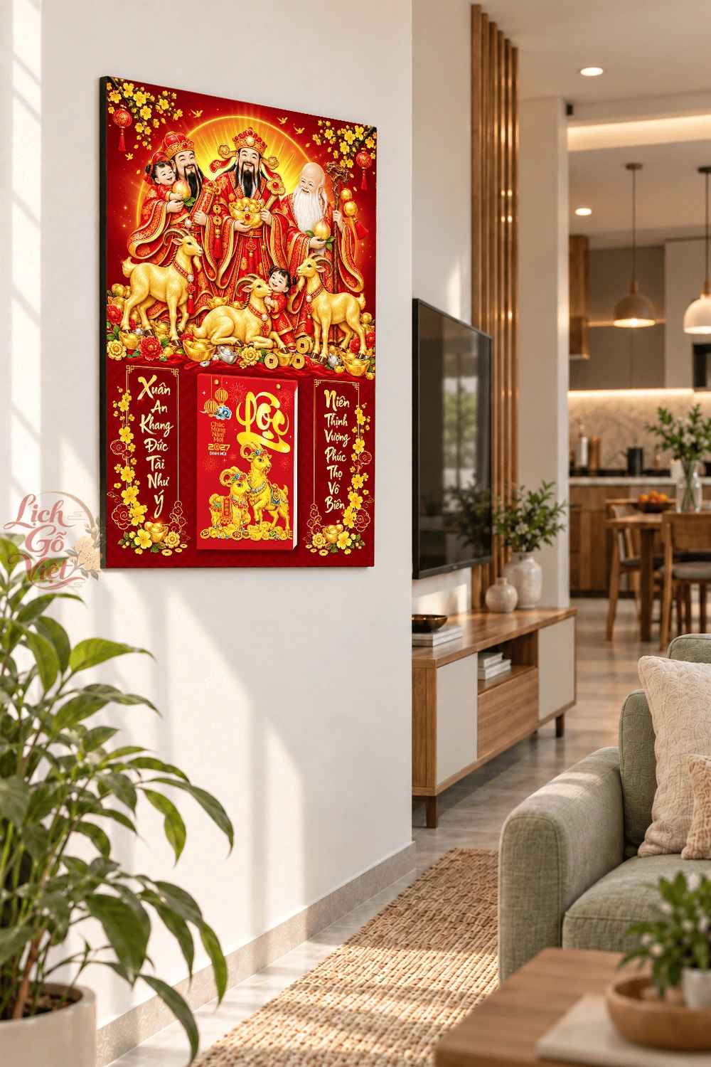 Lịch gỗ treo tường 2027 Tam Đa Xuân An Khang 40x60cm LGV27T4-45 — ảnh 3