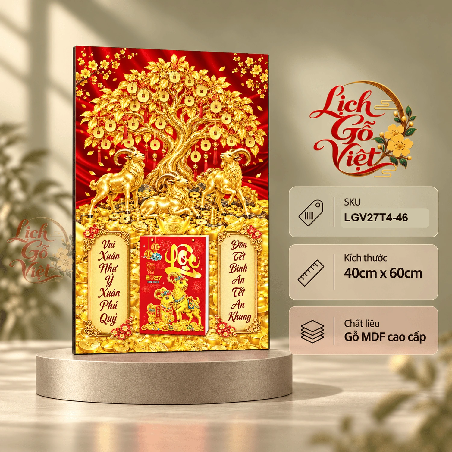 Lịch gỗ treo tường 2027 Tam Dương Kim Thụ 40x60cm LGV27T4-46