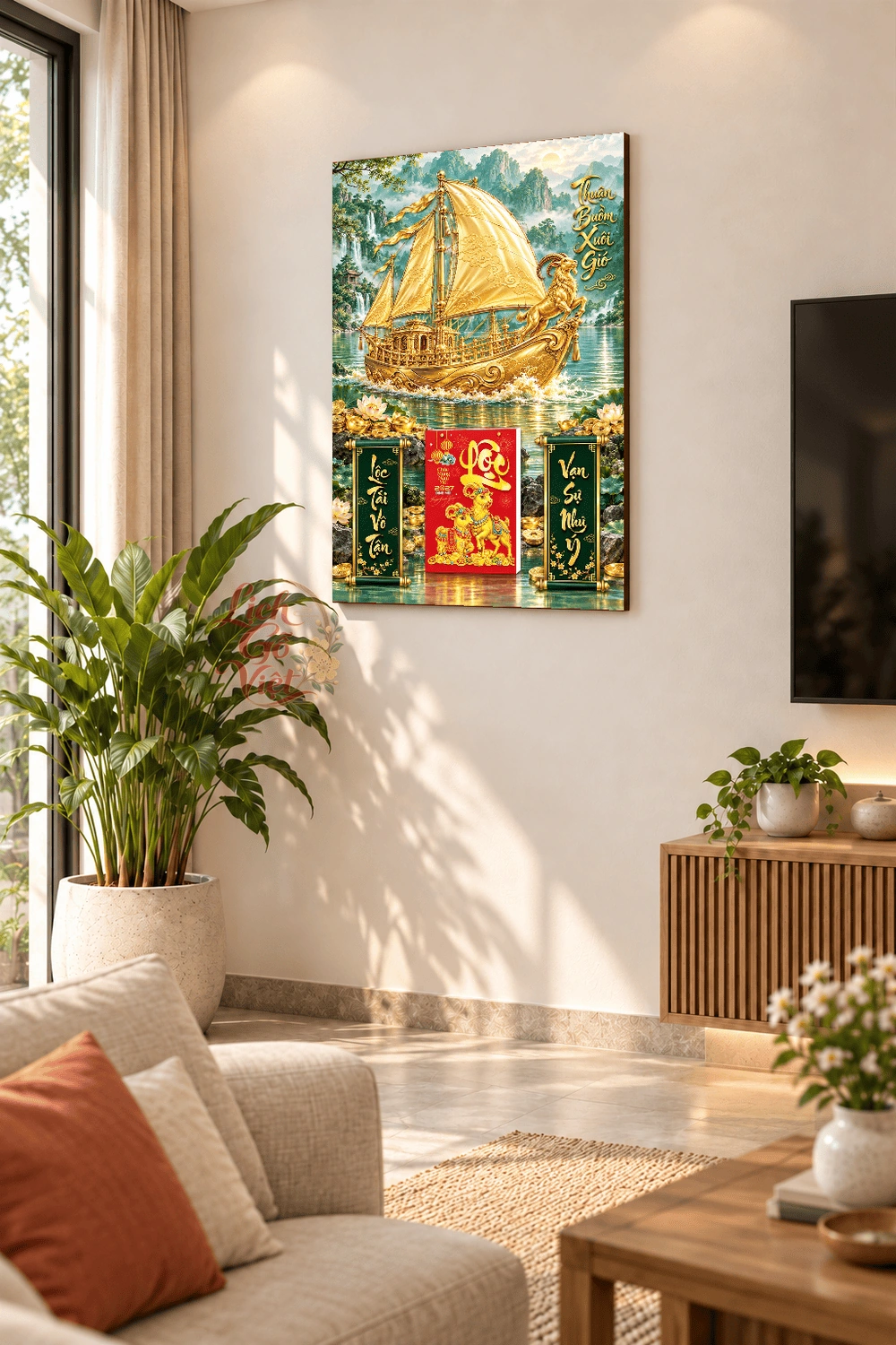 Lịch gỗ treo tường 2027 Kim Thuyền Sơn Thủy 40x60cm LGV27T4-47 — ảnh 2