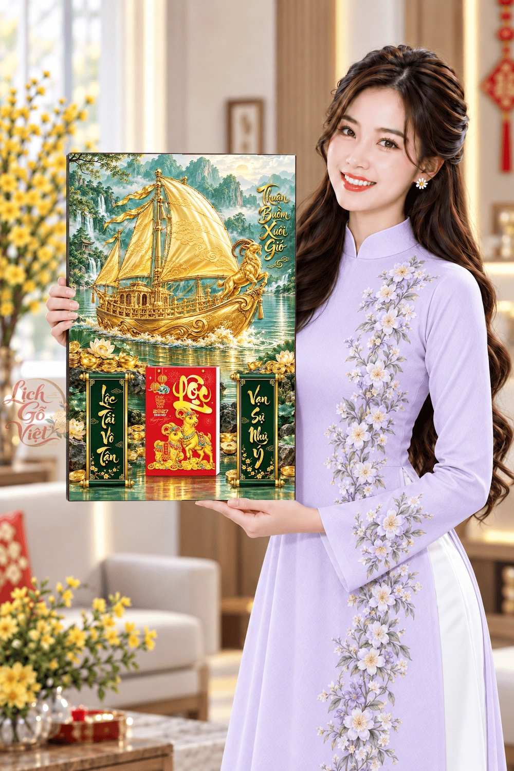 Lịch gỗ treo tường 2027 Kim Thuyền Sơn Thủy 40x60cm LGV27T4-47 — ảnh 4