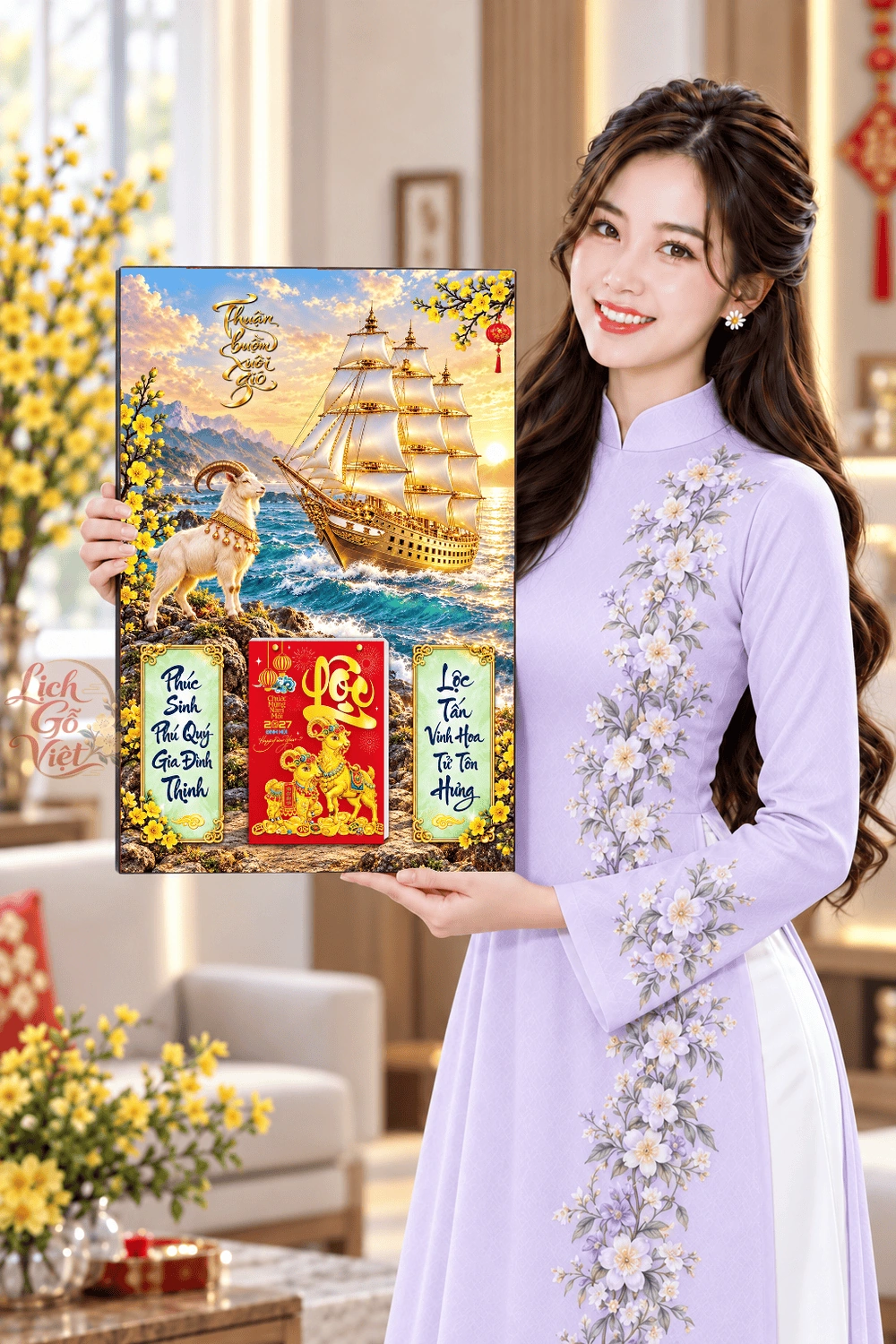 Lịch gỗ treo tường 2027 Bạch Dương Thuận Buồm 40x60cm LGV27T4-49 — ảnh 4