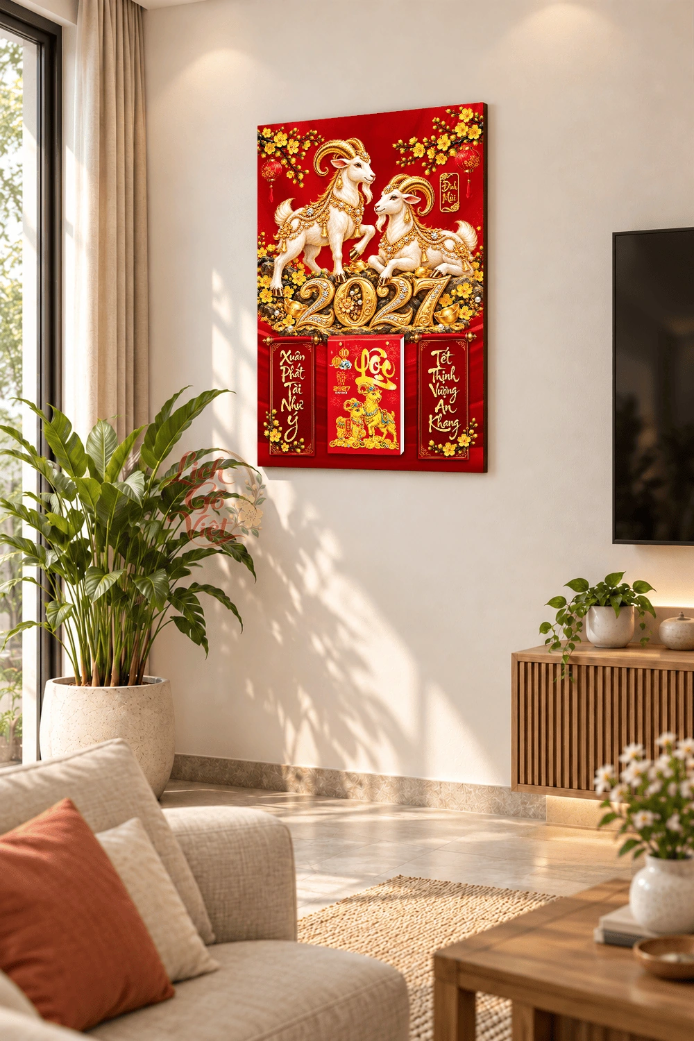 Lịch gỗ treo tường 2027 Song Dương Xuân 2027 40x60cm LGV27T4-51 — ảnh 2