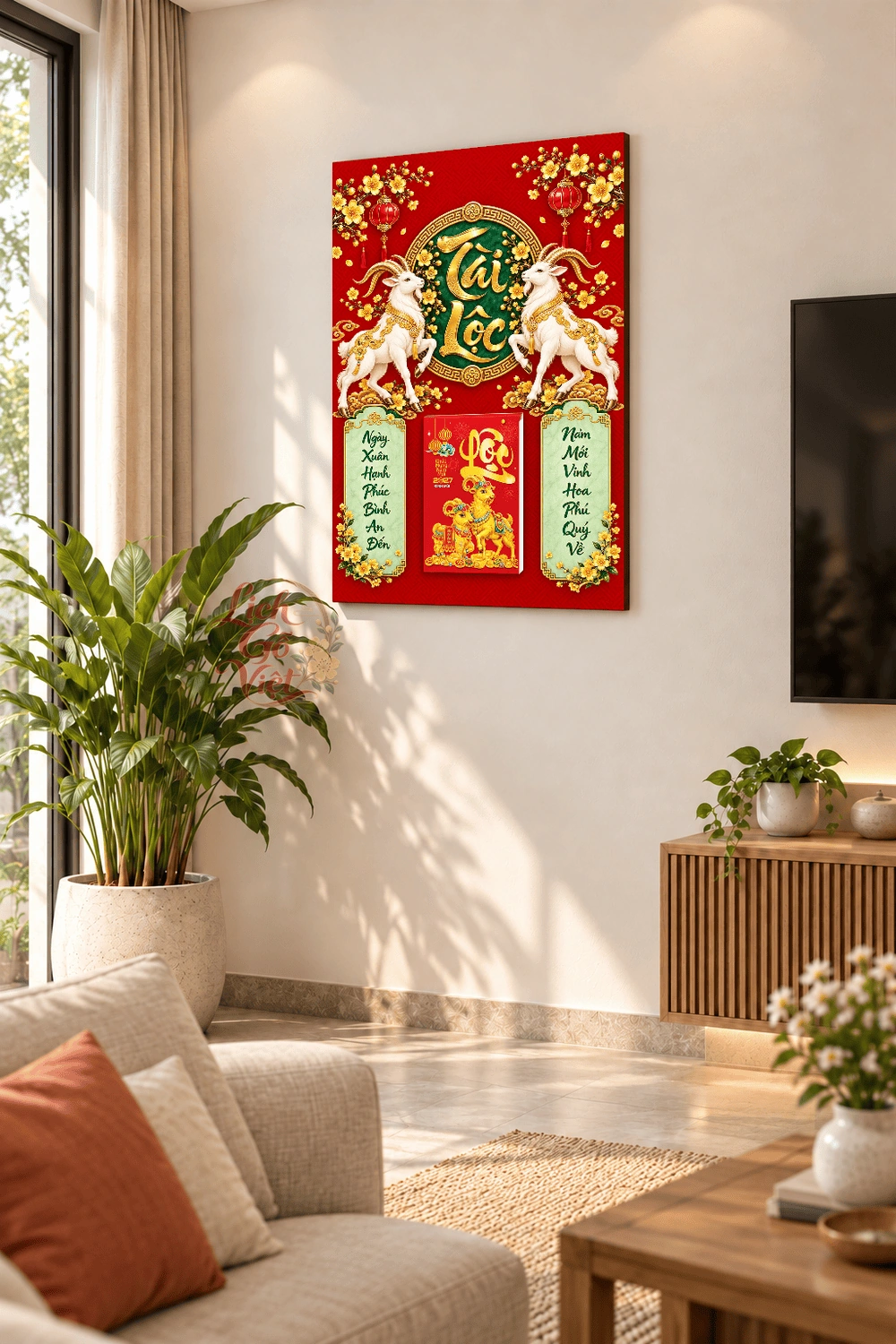Lịch gỗ treo tường 2027 Song Dương Tài Lộc Ngọc 40x60cm LGV27T4-53 — ảnh 2