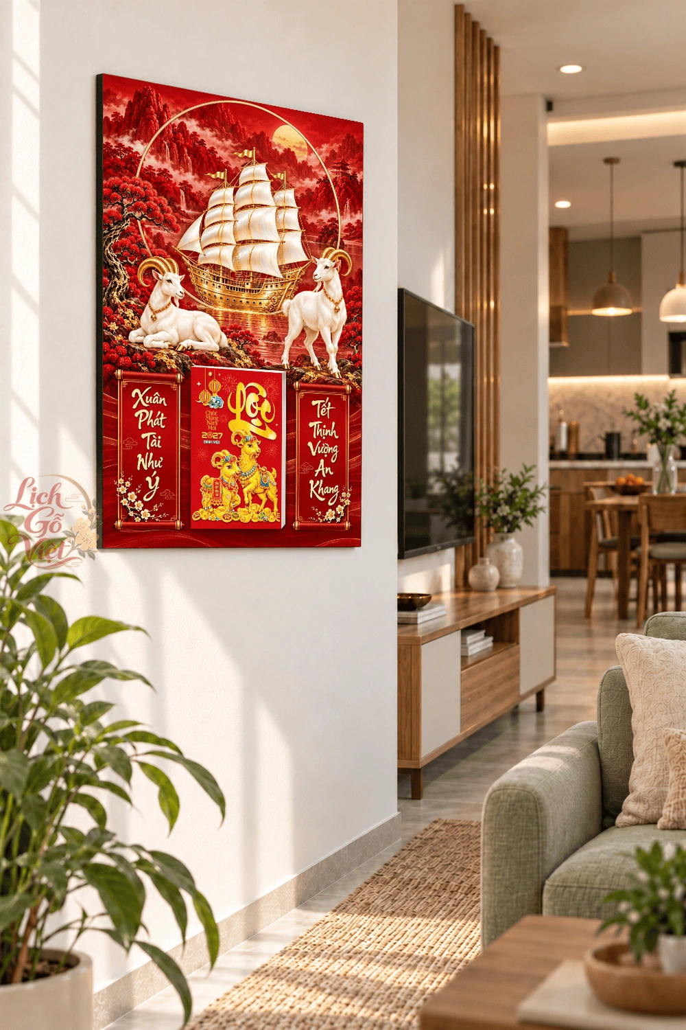 Lịch gỗ treo tường 2027 Song Dương Bạch Phàm 40x60cm LGV27T4-55 — ảnh 3