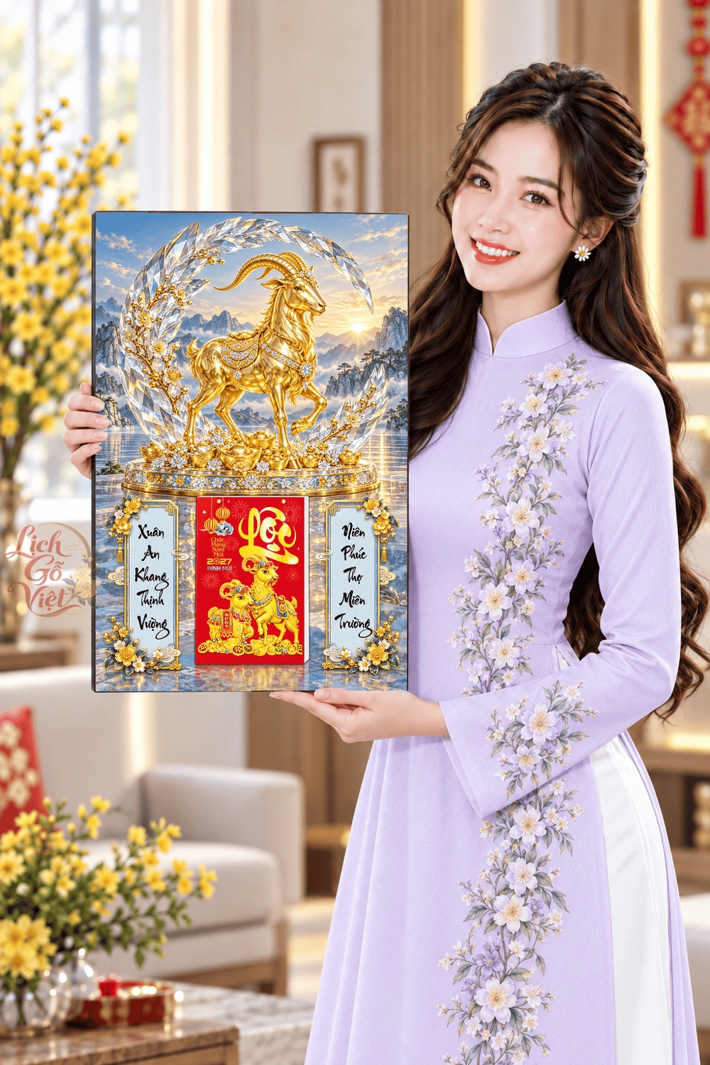 Lịch gỗ treo tường 2027 Kim Dương Ngọc Quang 40x60cm LGV27T4-57 — ảnh 4