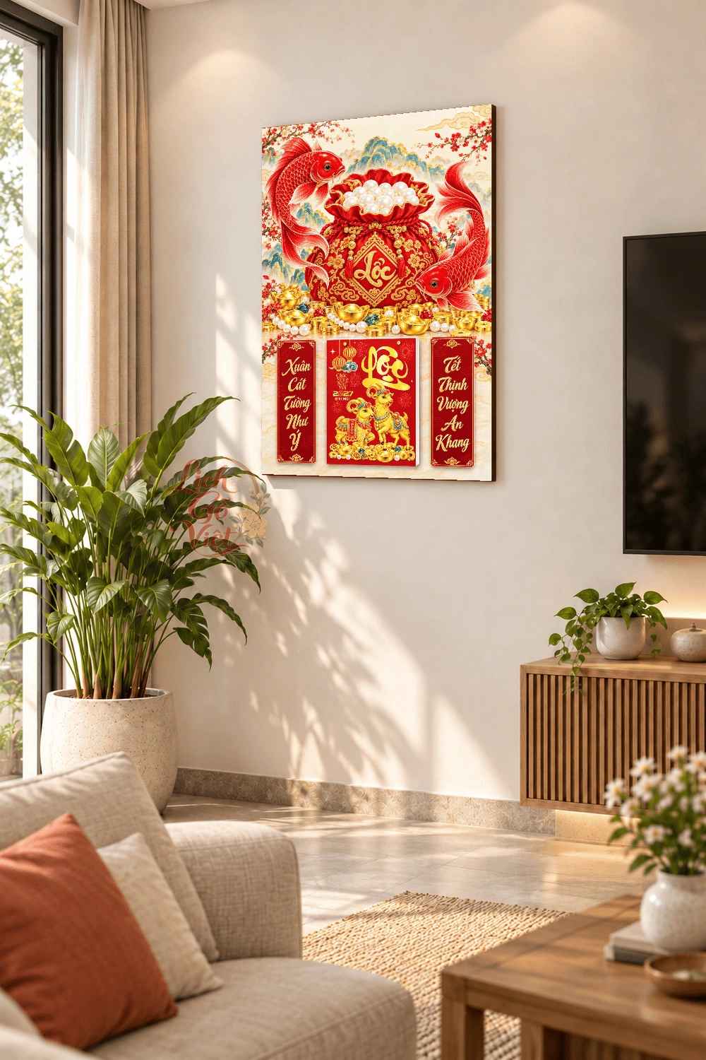 Lịch gỗ treo tường 2027 Song Ngư Hồng Lộc 40x60cm LGV27T4-63 — ảnh 2
