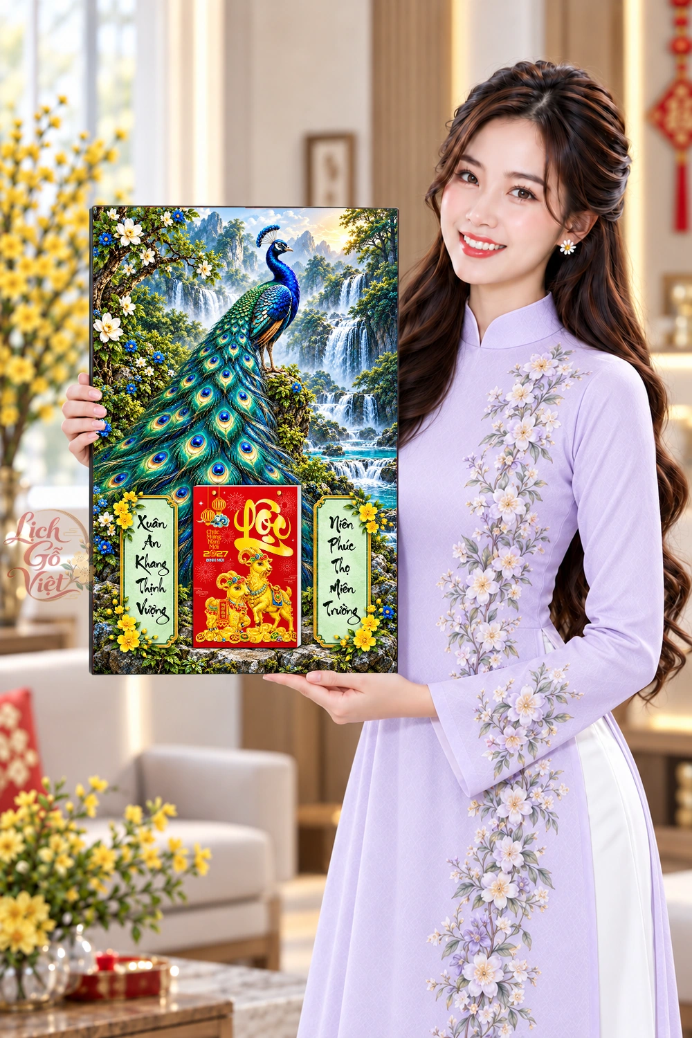 Lịch gỗ treo tường 2027 Khổng Tước Sơn Lâm 40x60cm LGV27T4-65 — ảnh 4