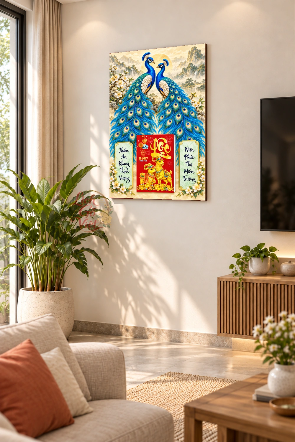 Lịch gỗ treo tường 2027 Song Công Phú Quý 40x60cm LGV27T4-67 — ảnh 2