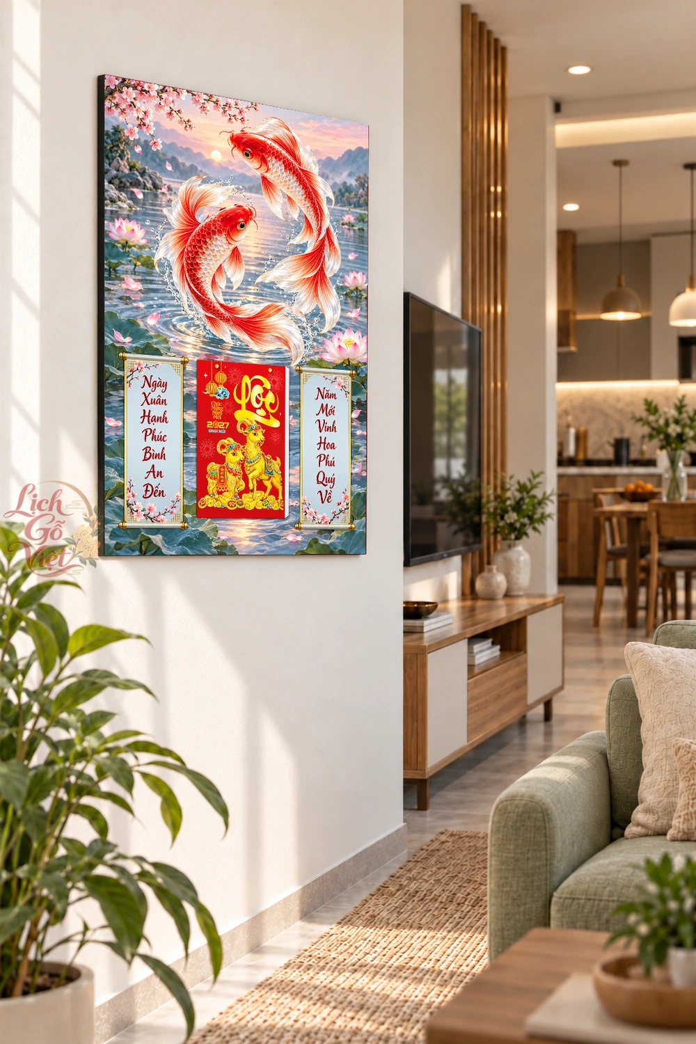 Lịch gỗ treo tường 2027 Song Ngư Đào Xuân 40x60cm LGV27T4-69 — ảnh 3