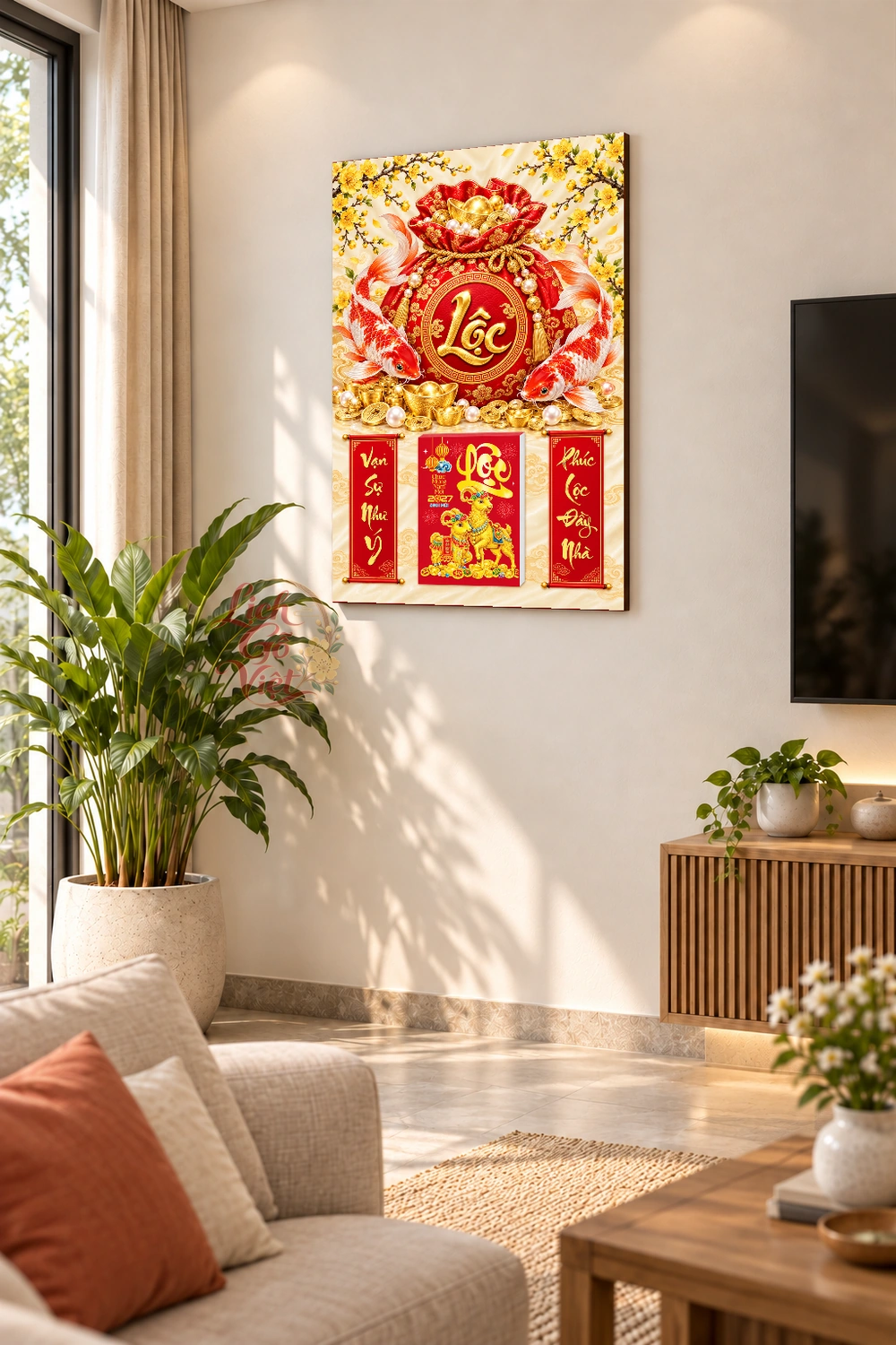 Lịch gỗ treo tường 2027 Song Ngư Phúc Lộc 40x60cm LGV27T4-72 — ảnh 2