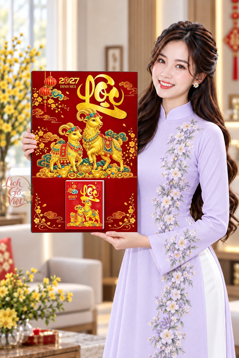 Lịch gỗ treo tường 2027 Song Dương Đại Lộc 2027 40x60cm LGV27T4-73 — ảnh 4