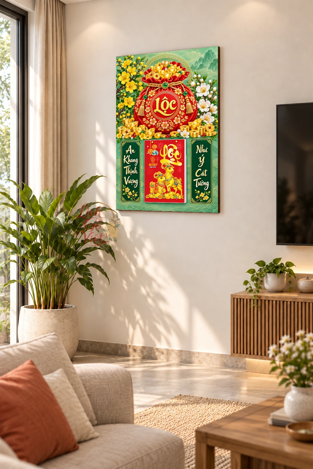 Lịch gỗ treo tường 2027 Túi Lộc Xuân Ngọc 40x60cm LGV27T4-74 — ảnh 2