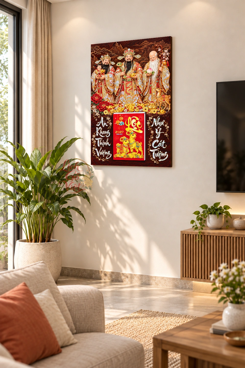 Lịch gỗ treo tường 2027 Tam Đa Cát Tường 40x60cm LGV27T4-75 — ảnh 2