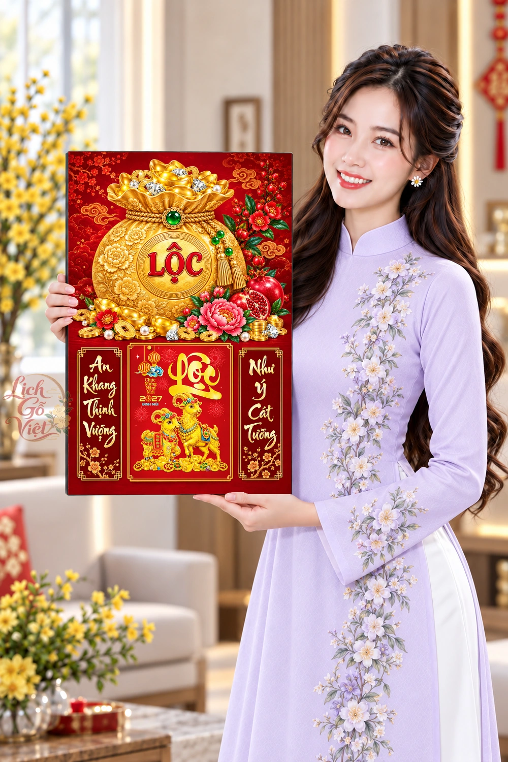 Lịch gỗ treo tường 2027 Kim Nang Đại Lộc 40x60cm LGV27T4-76 — ảnh 4
