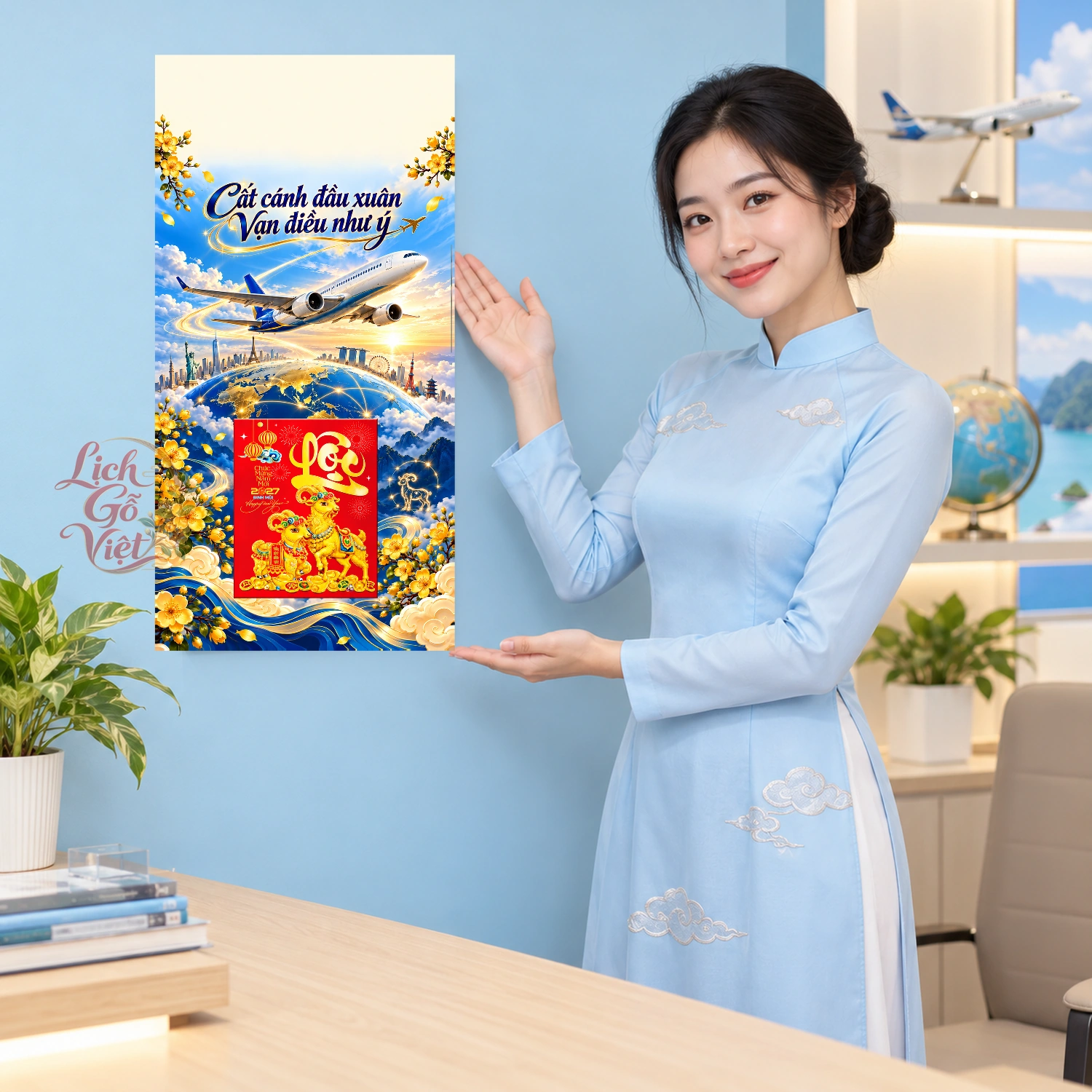 Lịch gỗ Đại lý Vé máy bay - Lịch tết 2027 30x60cm - LGV27T3-QC-14 – ảnh 4