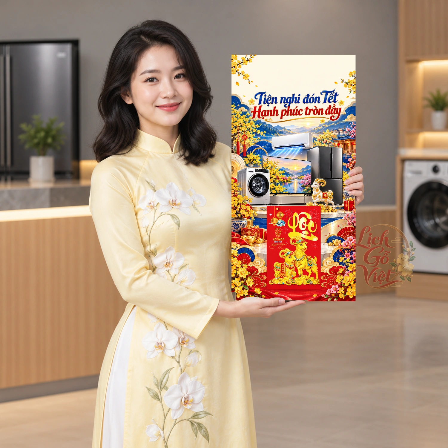 Lịch gỗ Siêu thị Điện máy - Lịch tết 2027 30x60cm - LGV27T3-QC-16 – ảnh 3