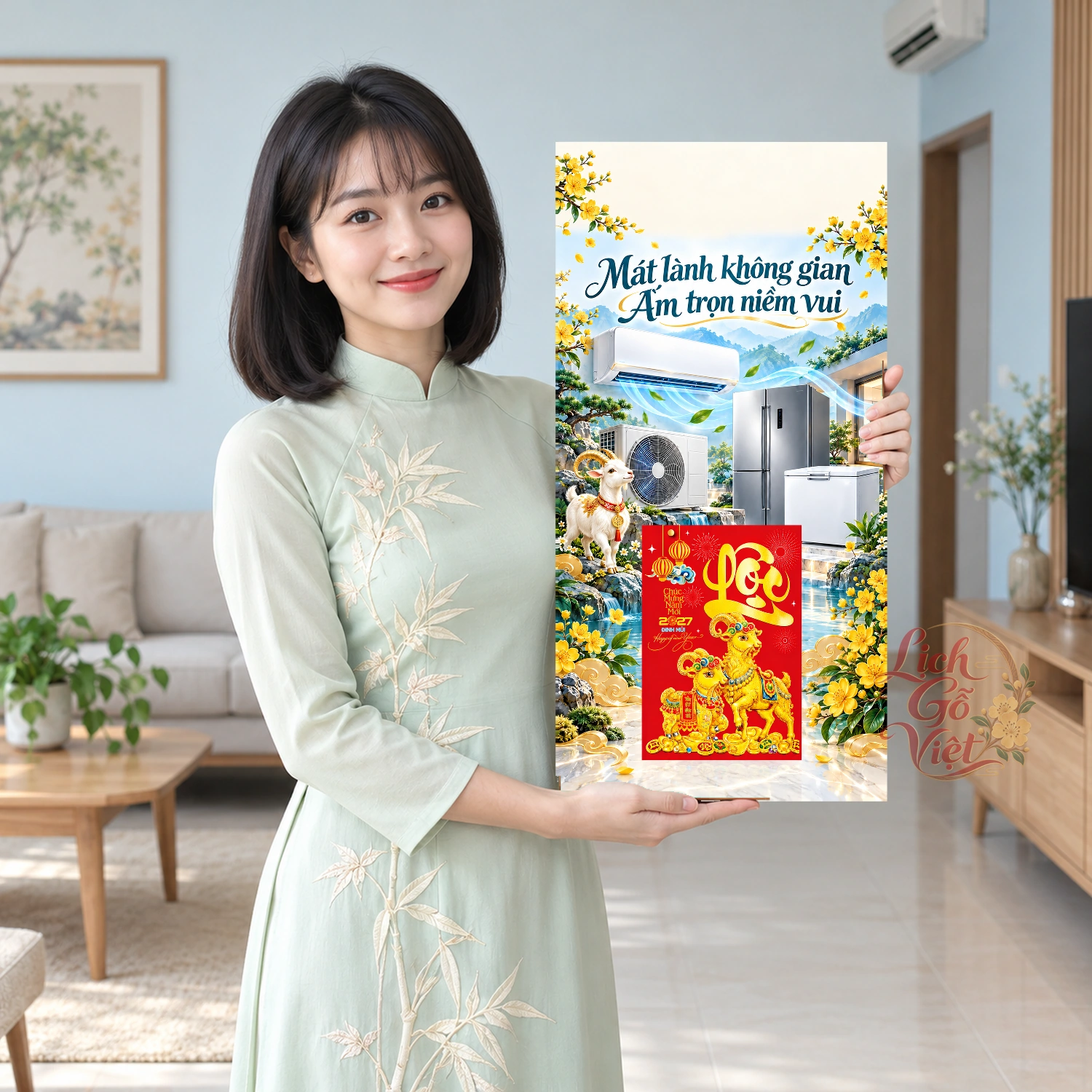 Lịch gỗ Điện lạnh - Lịch tết 2027 30x60cm - LGV27T3-QC-18 – ảnh 3