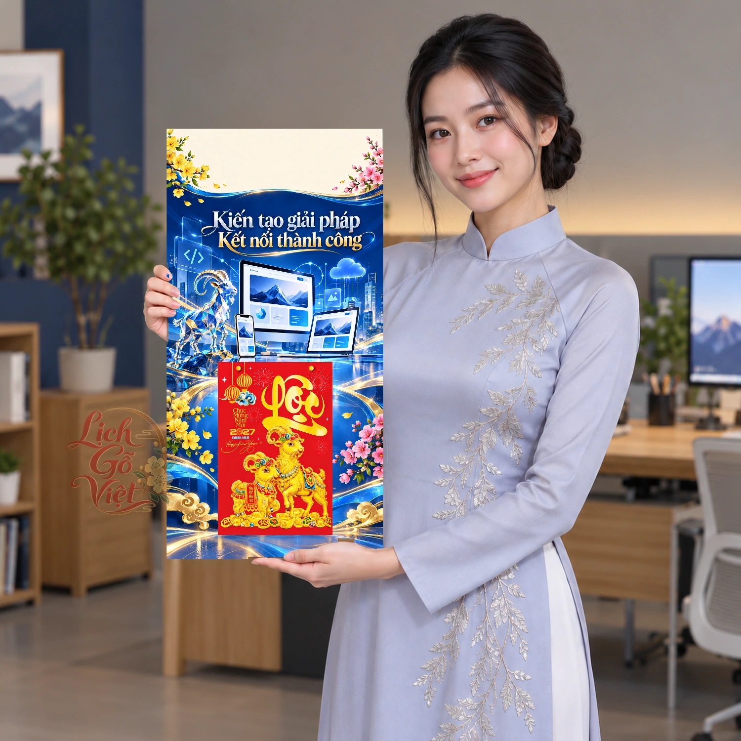 Lịch gỗ Công ty Thiết kế Website và Phần mềm - Lịch tết 2027 30x60cm - LGV27T3-QC-19 – ảnh 3