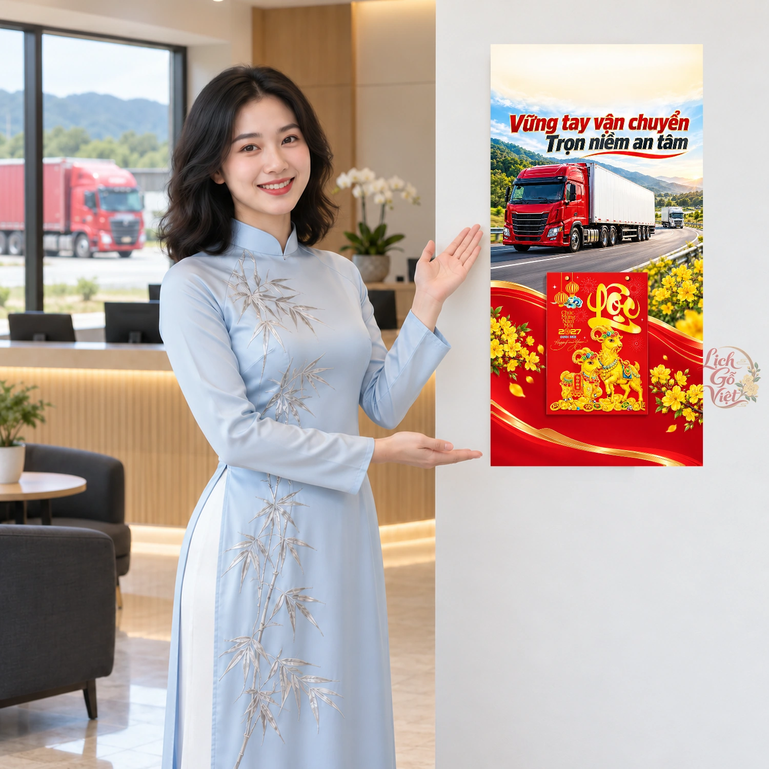 Lịch gỗ Dịch vụ Vận chuyển hàng hóa - Lịch tết 2027 30x60cm - LGV27T3-QC-26 – ảnh 4