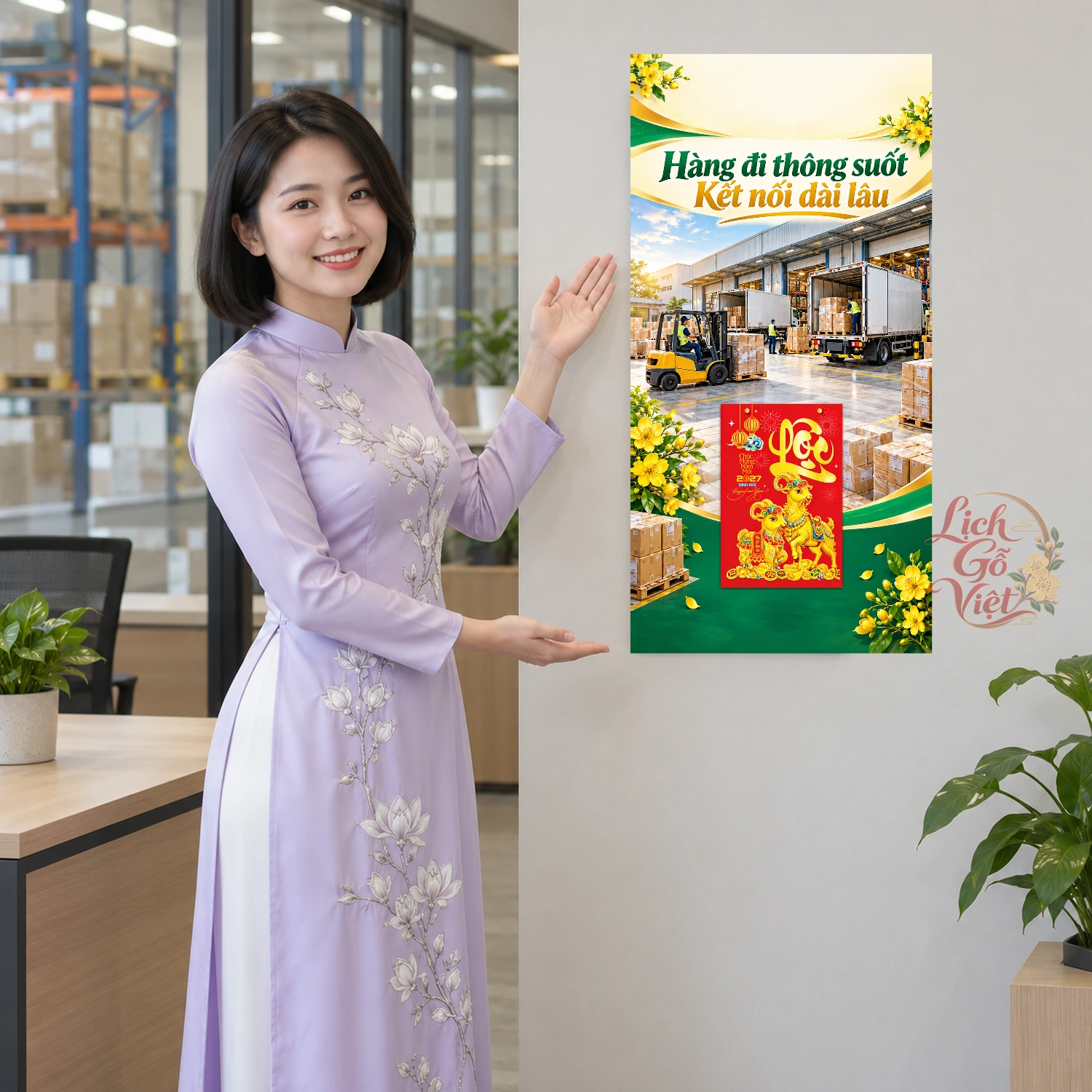 Lịch gỗ Dịch vụ Vận chuyển hàng hóa - Lịch tết 2027 30x60cm - LGV27T3-QC-28 – ảnh 4