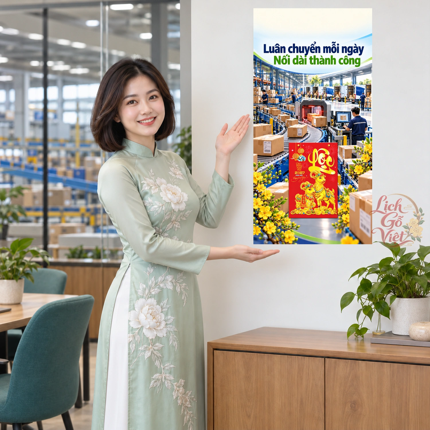 Lịch gỗ Dịch vụ Chuyển phát nhanh Logistics - Lịch tết 2027 30x60cm - LGV27T3-QC-33 – ảnh 4