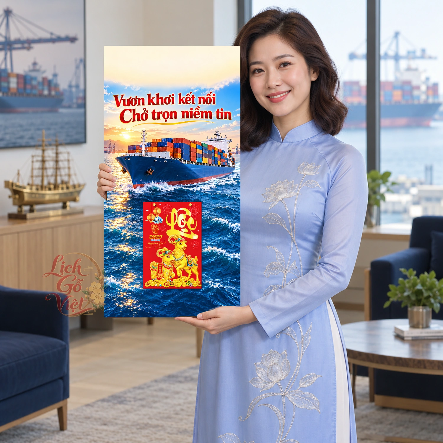 Lịch gỗ Dịch vụ Hàng hải - Lịch tết 2027 30x60cm - LGV27T3-QC-34 – ảnh 3