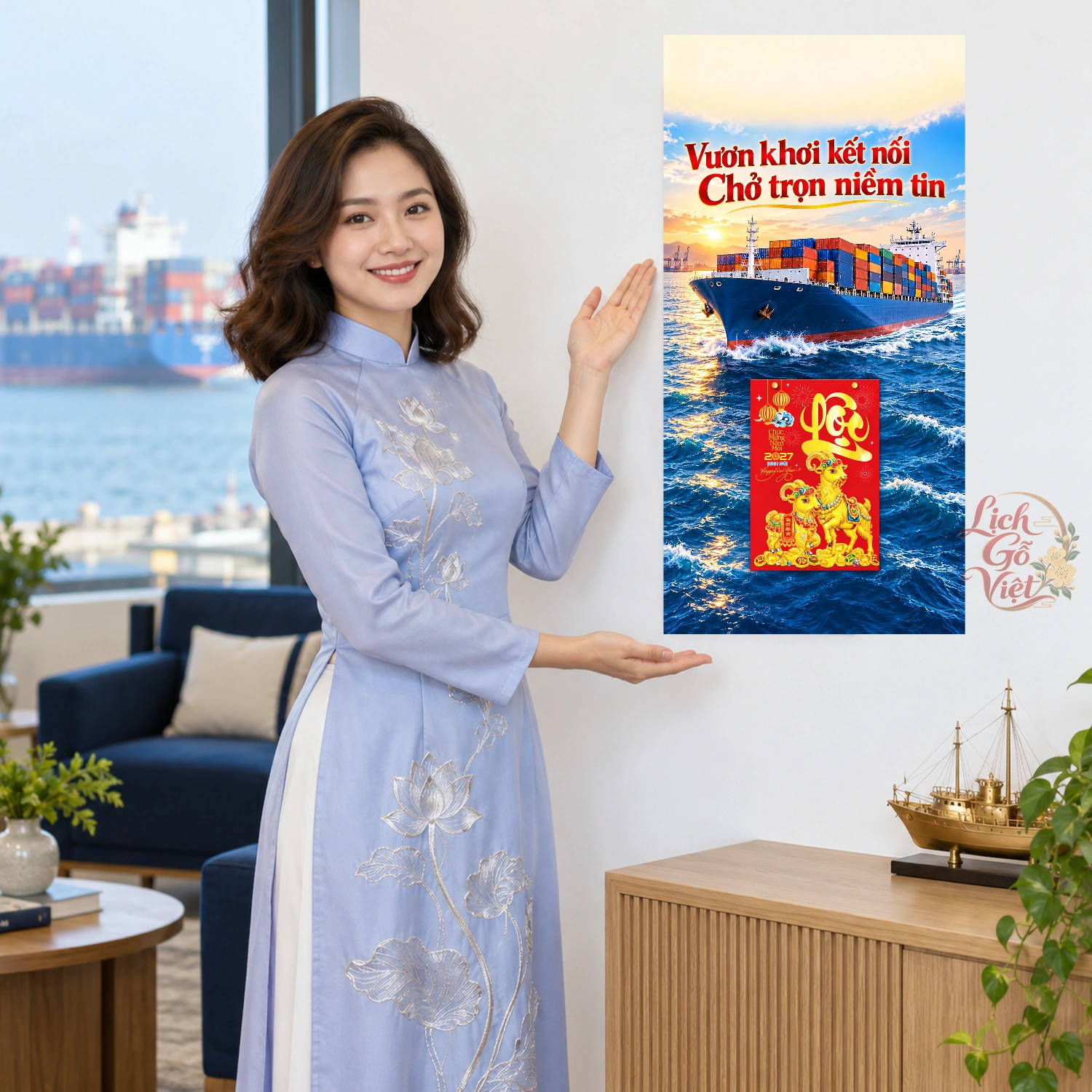 Lịch gỗ Dịch vụ Hàng hải - Lịch tết 2027 30x60cm - LGV27T3-QC-34 – ảnh 4