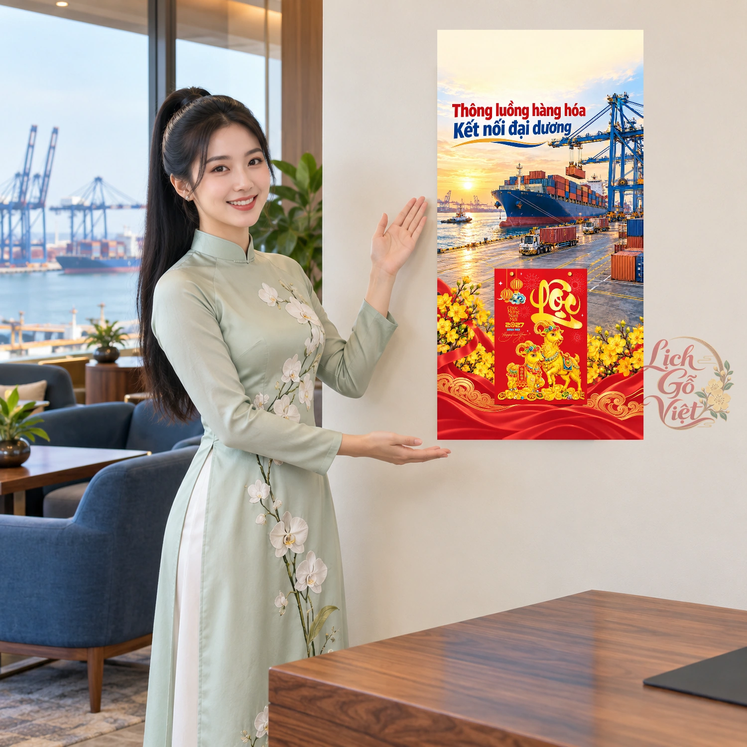Lịch gỗ Dịch vụ Hàng hải - Lịch tết 2027 30x60cm - LGV27T3-QC-35 – ảnh 4