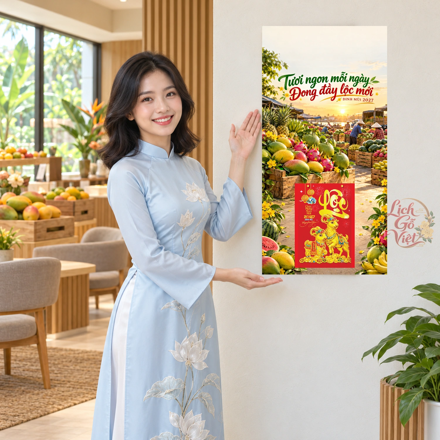 Lịch gỗ Vựa trái cây tổng hợp - Lịch tết 2027 30x60cm - LGV27T3-QC-40 – ảnh 4