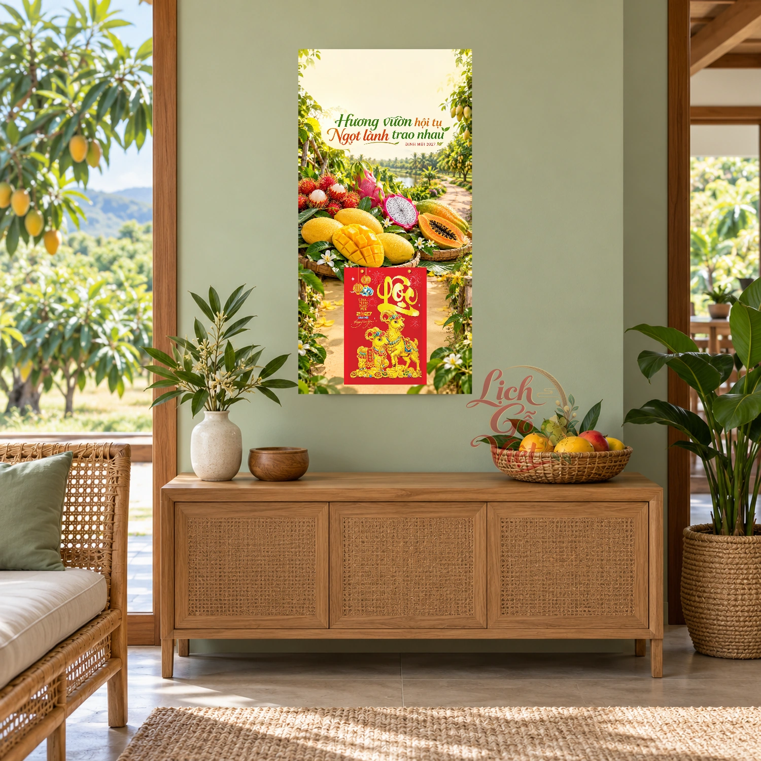 Lịch gỗ Vựa trái cây tổng hợp - Lịch tết 2027 30x60cm - LGV27T3-QC-41 – ảnh 2