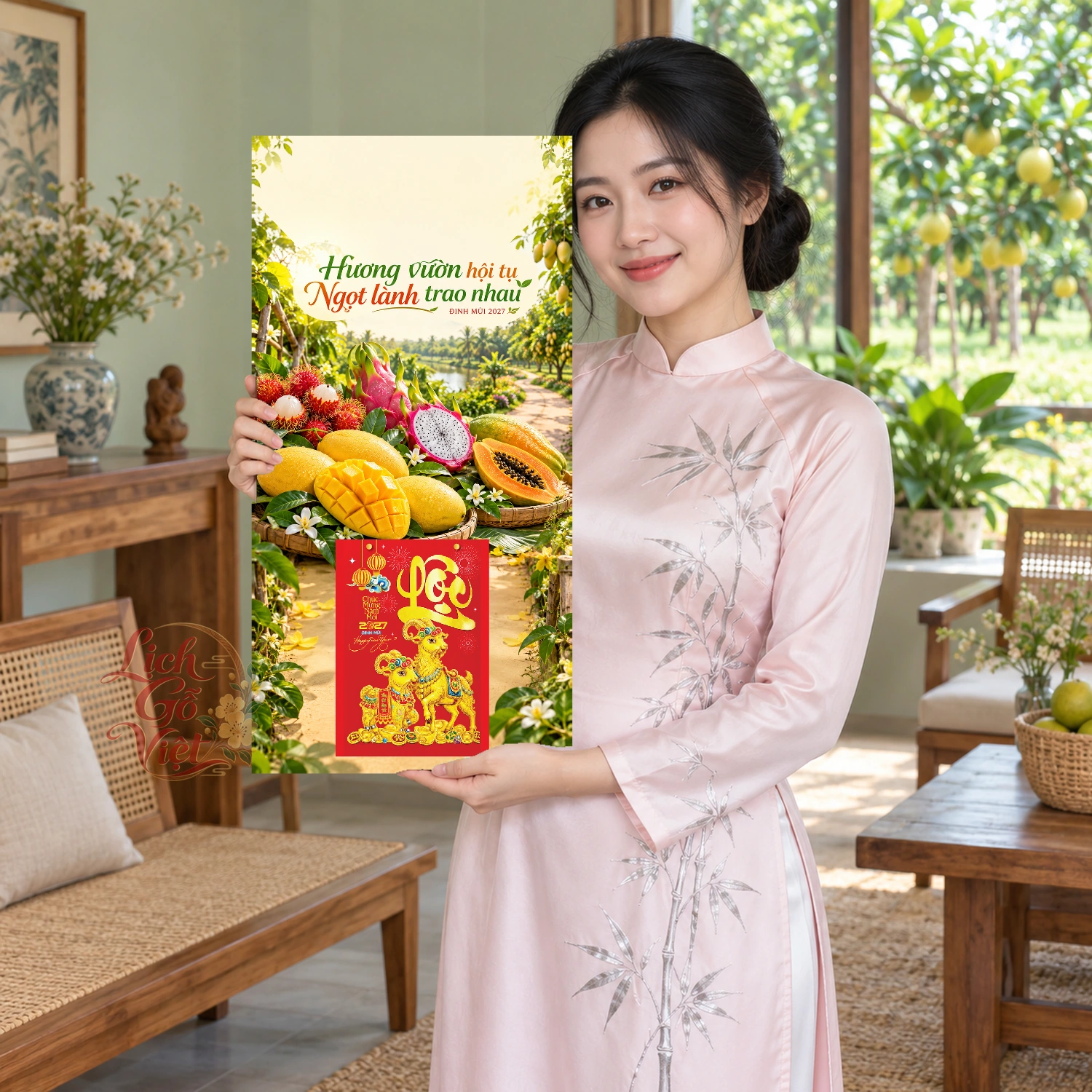 Lịch gỗ Vựa trái cây tổng hợp - Lịch tết 2027 30x60cm - LGV27T3-QC-41 – ảnh 3