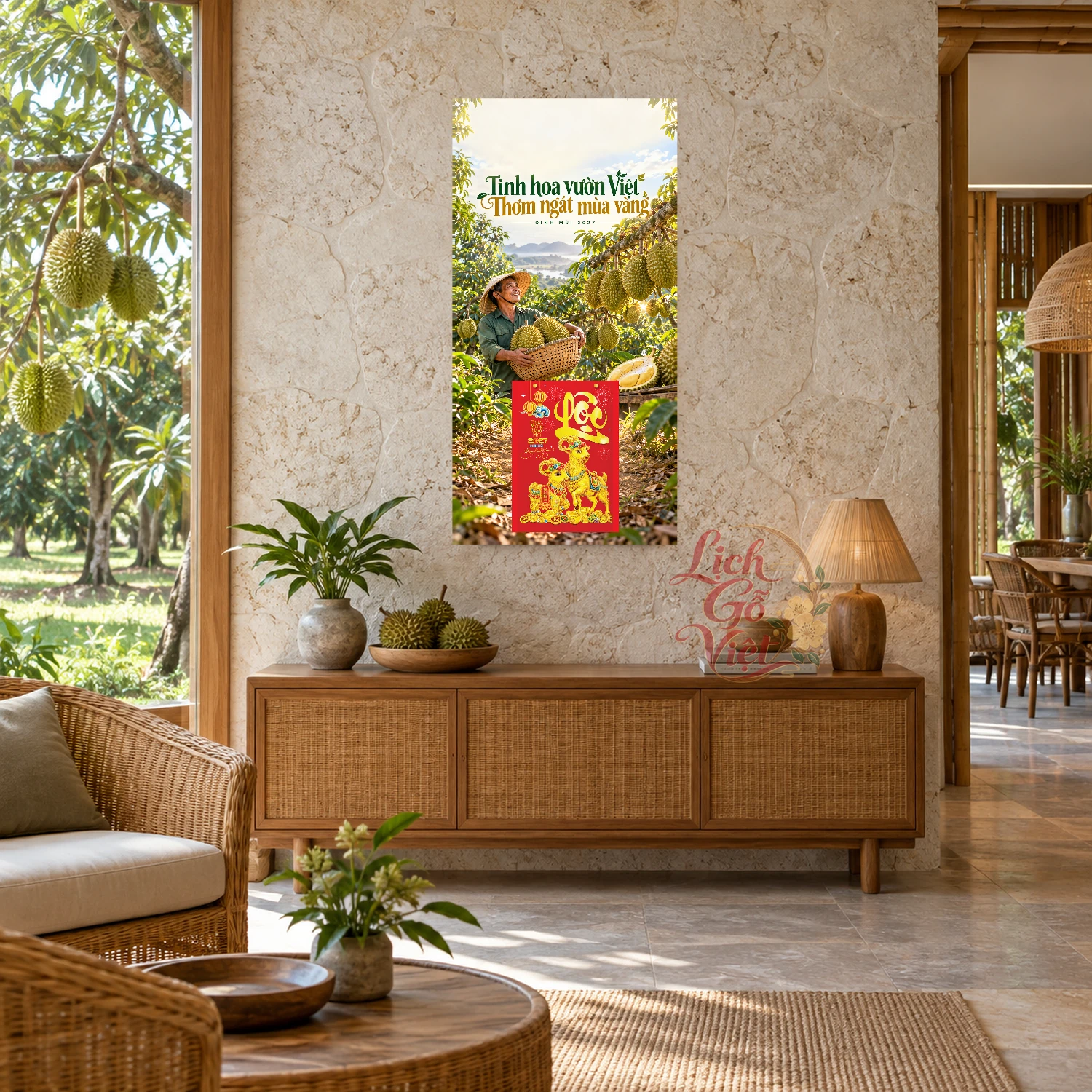 Lịch gỗ Vựa trái cây Sầu Riêng - Lịch tết 2027 30x60cm - LGV27T3-QC-44 – ảnh 2