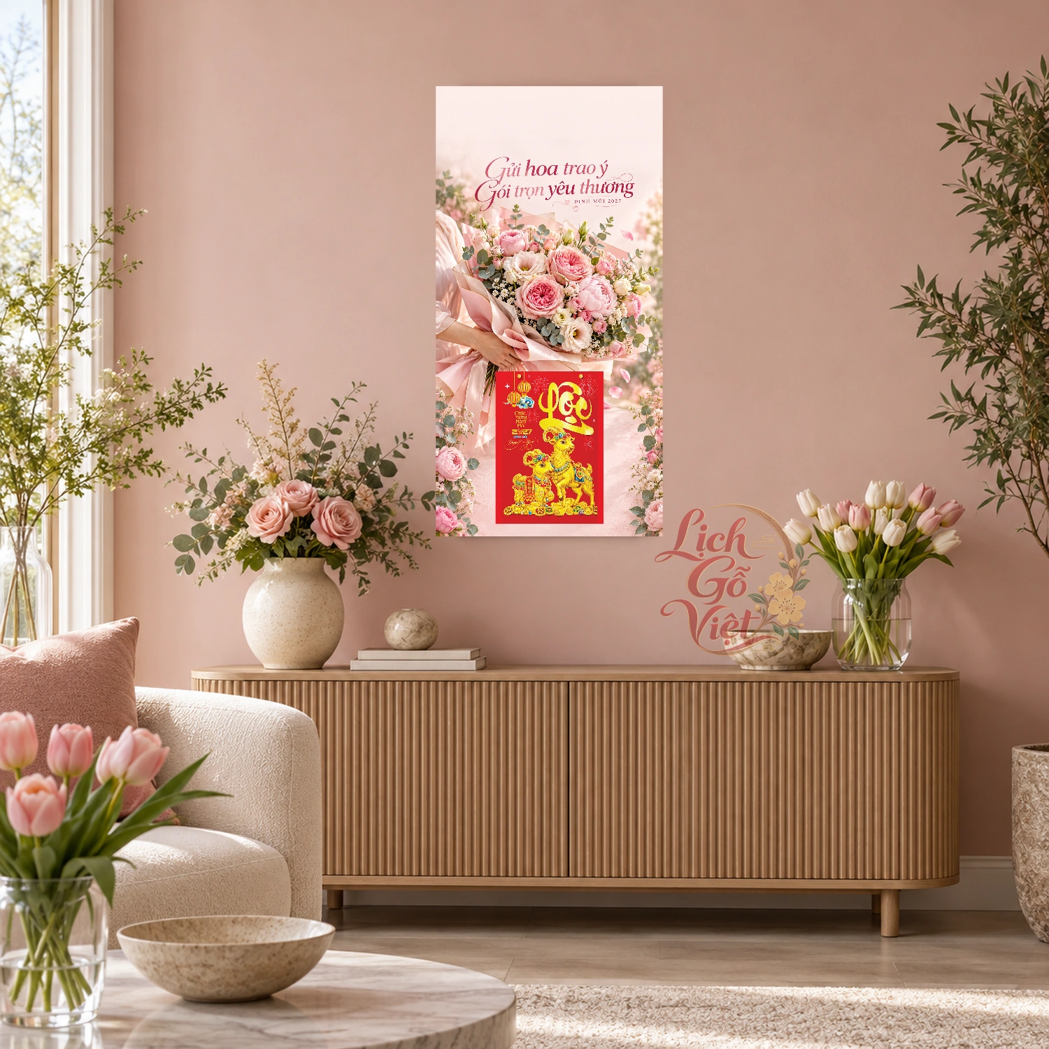 Lịch gỗ Shop hoa tươi - Lịch tết 2027 30x60cm - LGV27T3-QC-49 – ảnh 2