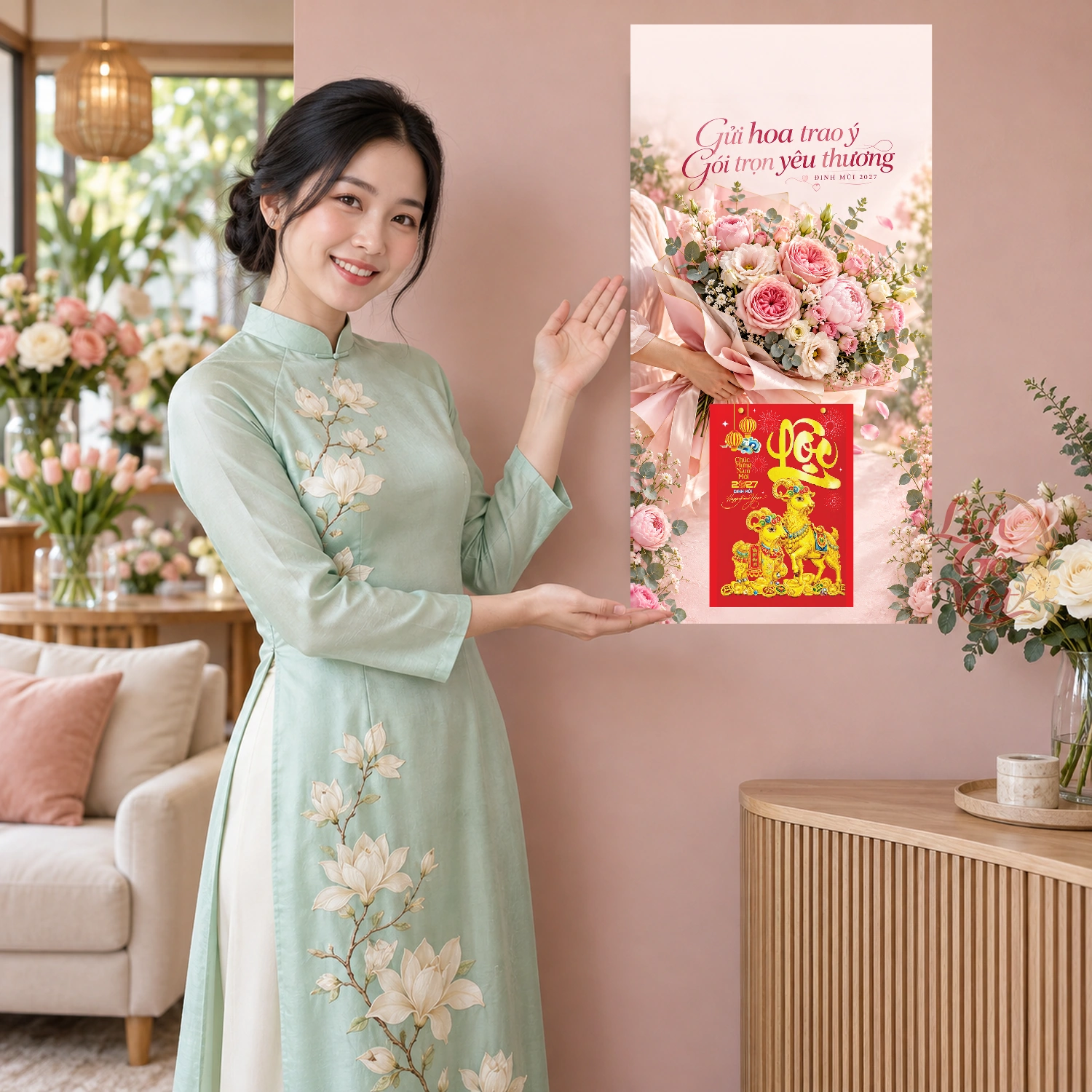 Lịch gỗ Shop hoa tươi - Lịch tết 2027 30x60cm - LGV27T3-QC-49 – ảnh 4