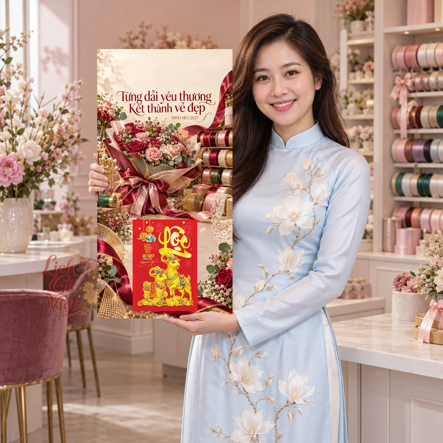 Lịch gỗ Shop phụ liệu hoa - Lịch tết 2027 30x60cm - LGV27T3-QC-53 – ảnh 3