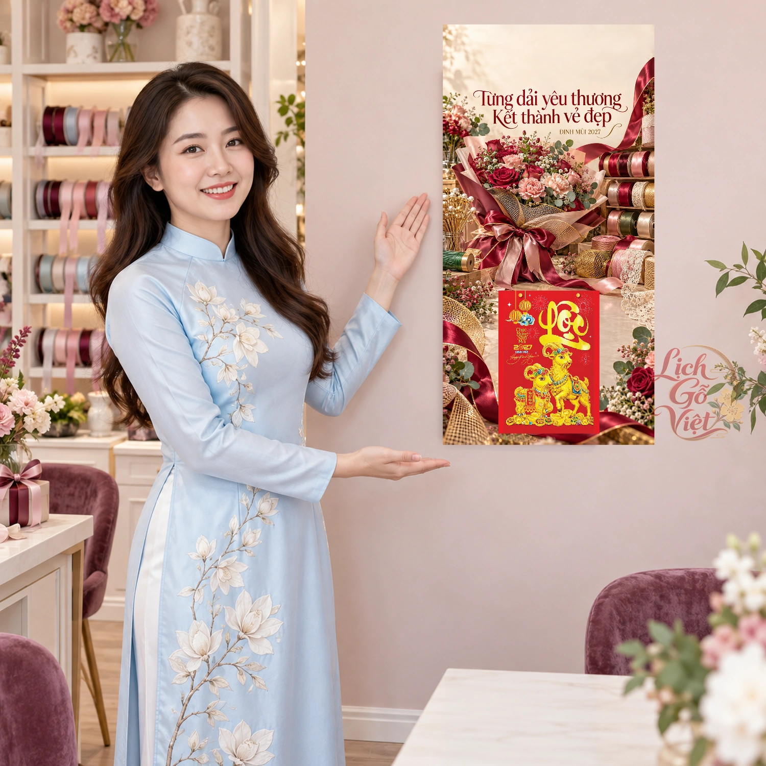 Lịch gỗ Shop phụ liệu hoa - Lịch tết 2027 30x60cm - LGV27T3-QC-53 – ảnh 4