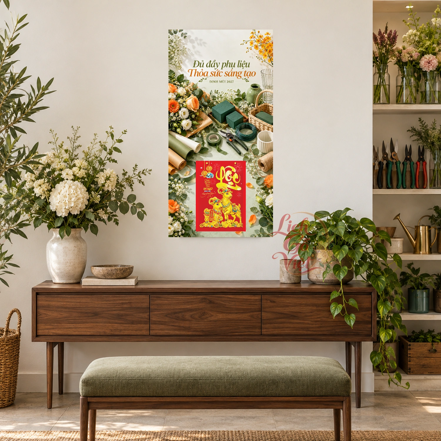Lịch gỗ Shop phụ liệu hoa - Lịch tết 2027 30x60cm - LGV27T3-QC-54 – ảnh 2