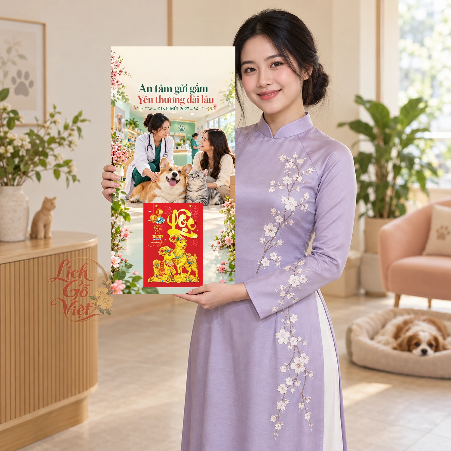 Lịch gỗ Bệnh viện thú y - Lịch tết 2027 30x60cm - LGV27T3-QC-57 – ảnh 3