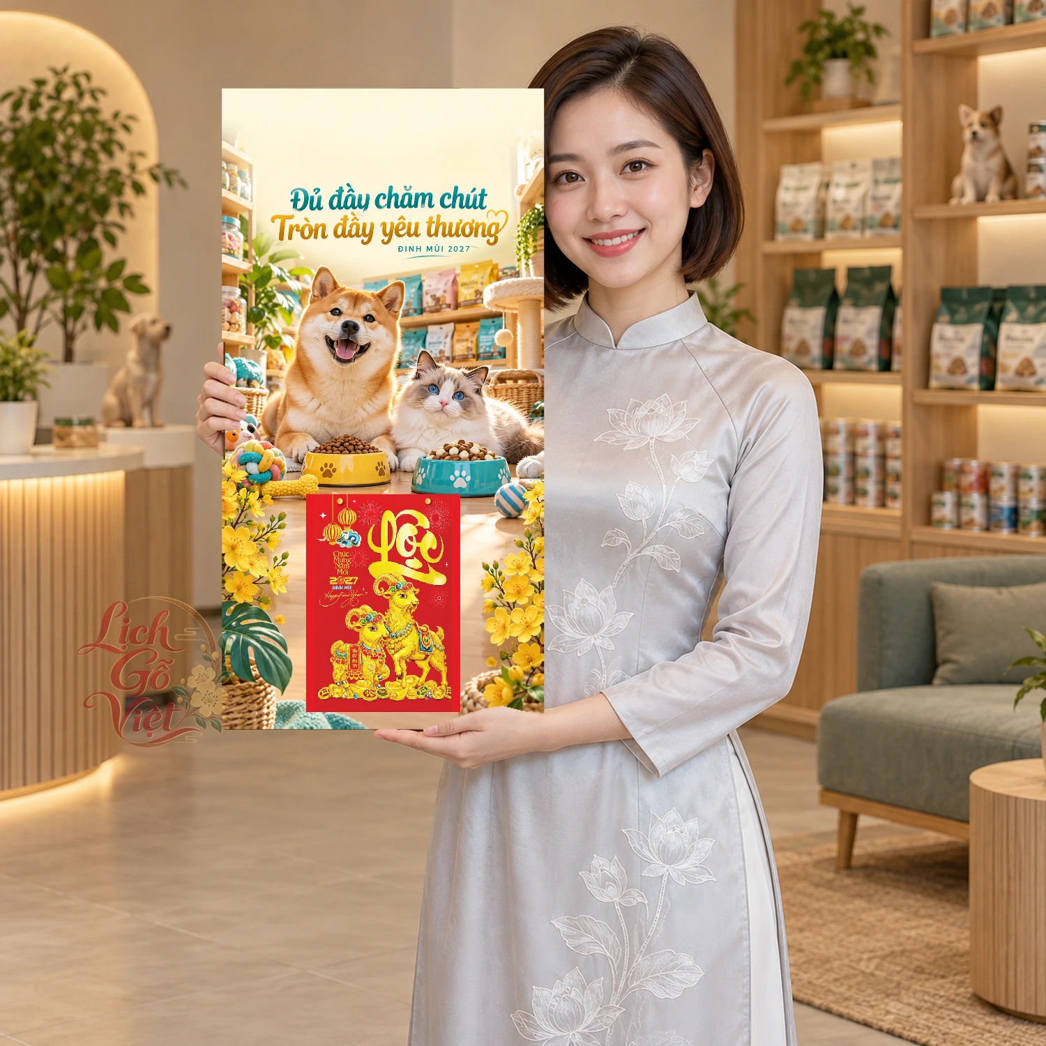 Lịch gỗ Shop thú cưng - Lịch tết 2027 30x60cm - LGV27T3-QC-58 – ảnh 3