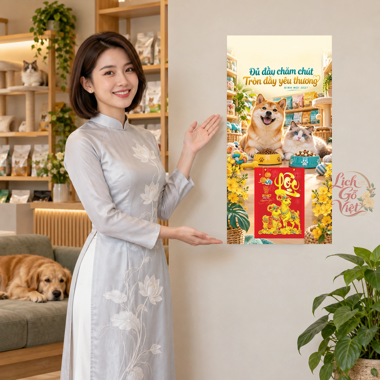 Lịch gỗ Shop thú cưng - Lịch tết 2027 30x60cm - LGV27T3-QC-58 – ảnh 4