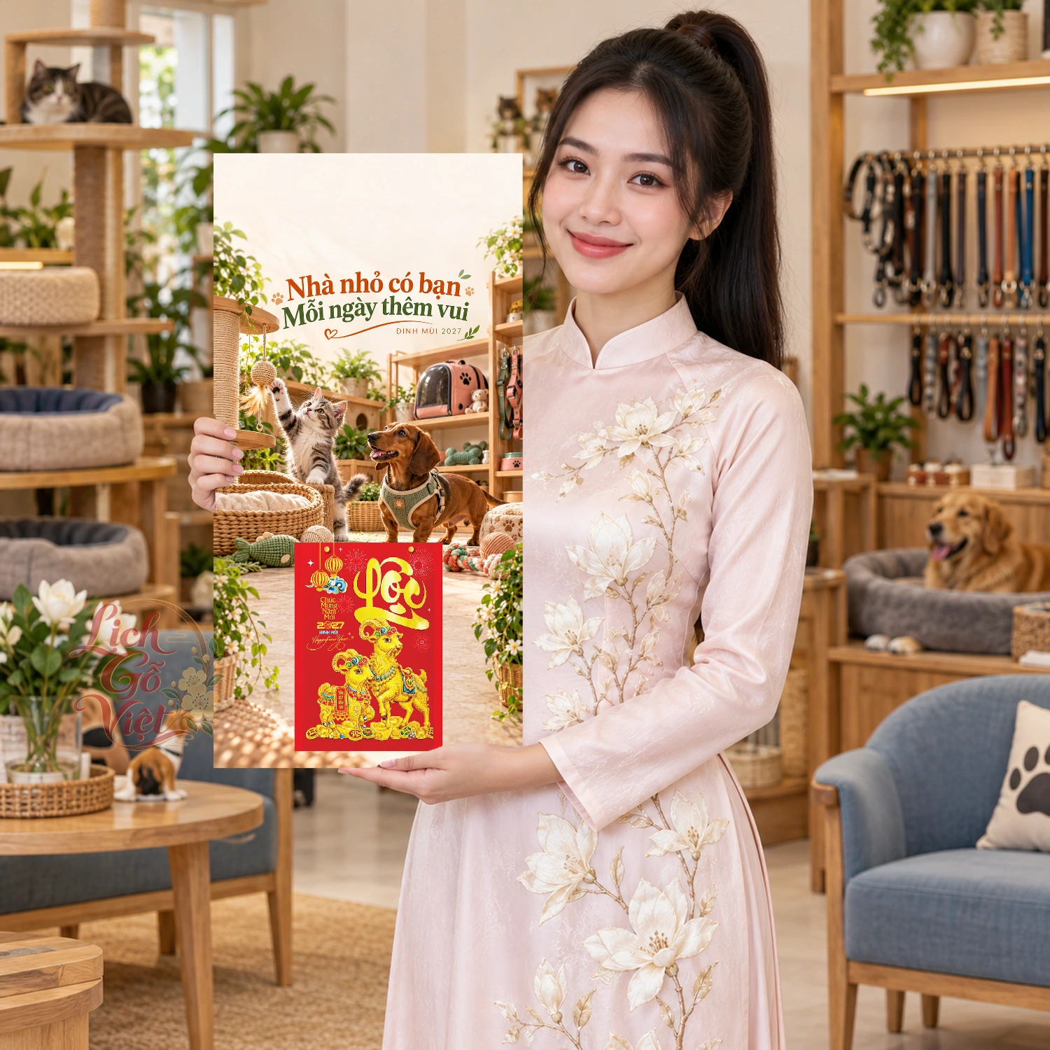 Lịch gỗ Shop thú cưng - Lịch tết 2027 30x60cm - LGV27T3-QC-60 – ảnh 3
