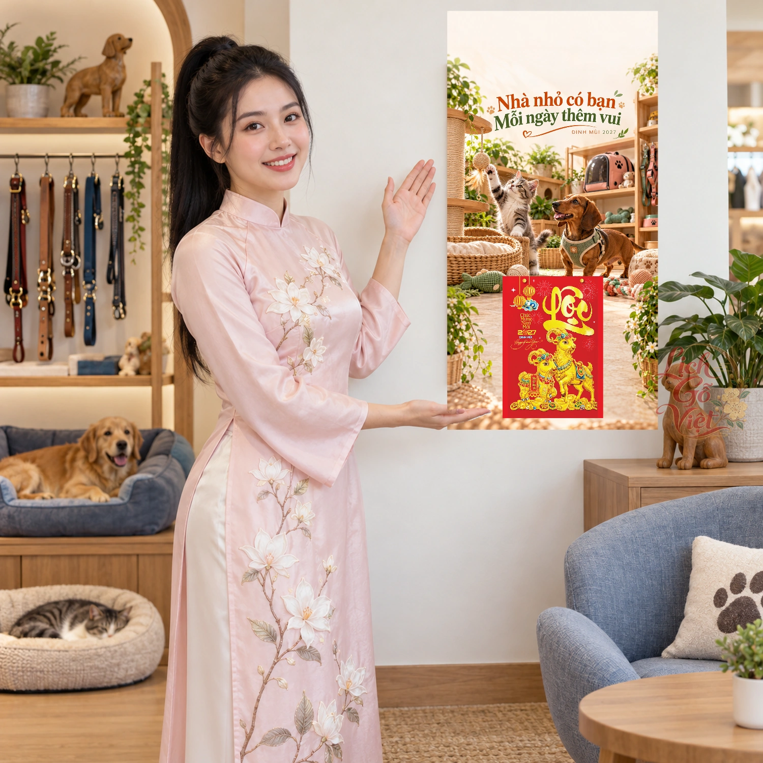 Lịch gỗ Shop thú cưng - Lịch tết 2027 30x60cm - LGV27T3-QC-60 – ảnh 4